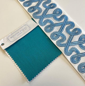Teal Cotton Drapery Panel (Stain & Soil Repellant) with Blue and Navy Tinker Tape