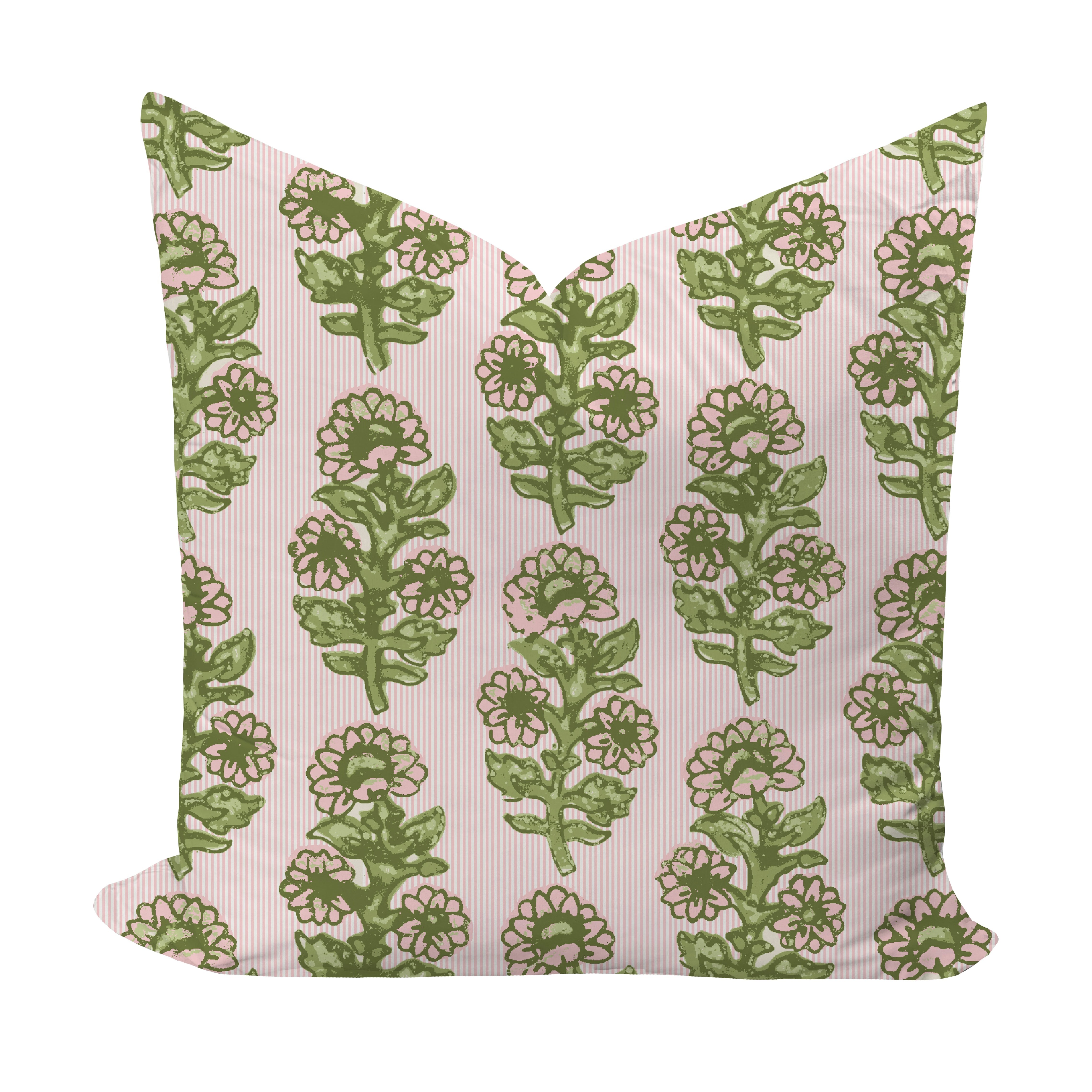 Striped and floral pillow in pink and green