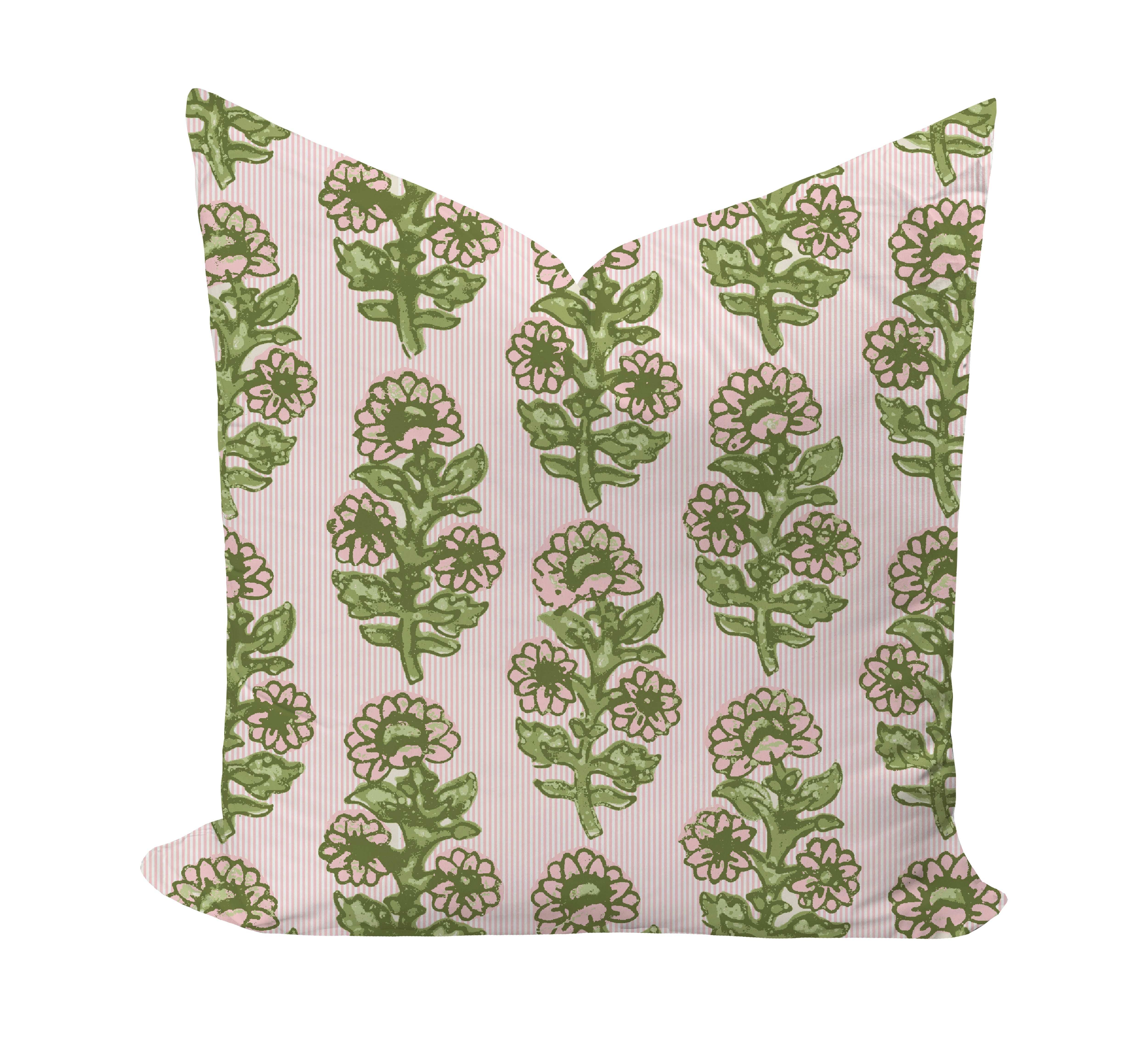 Striped and floral pillow in pink and green