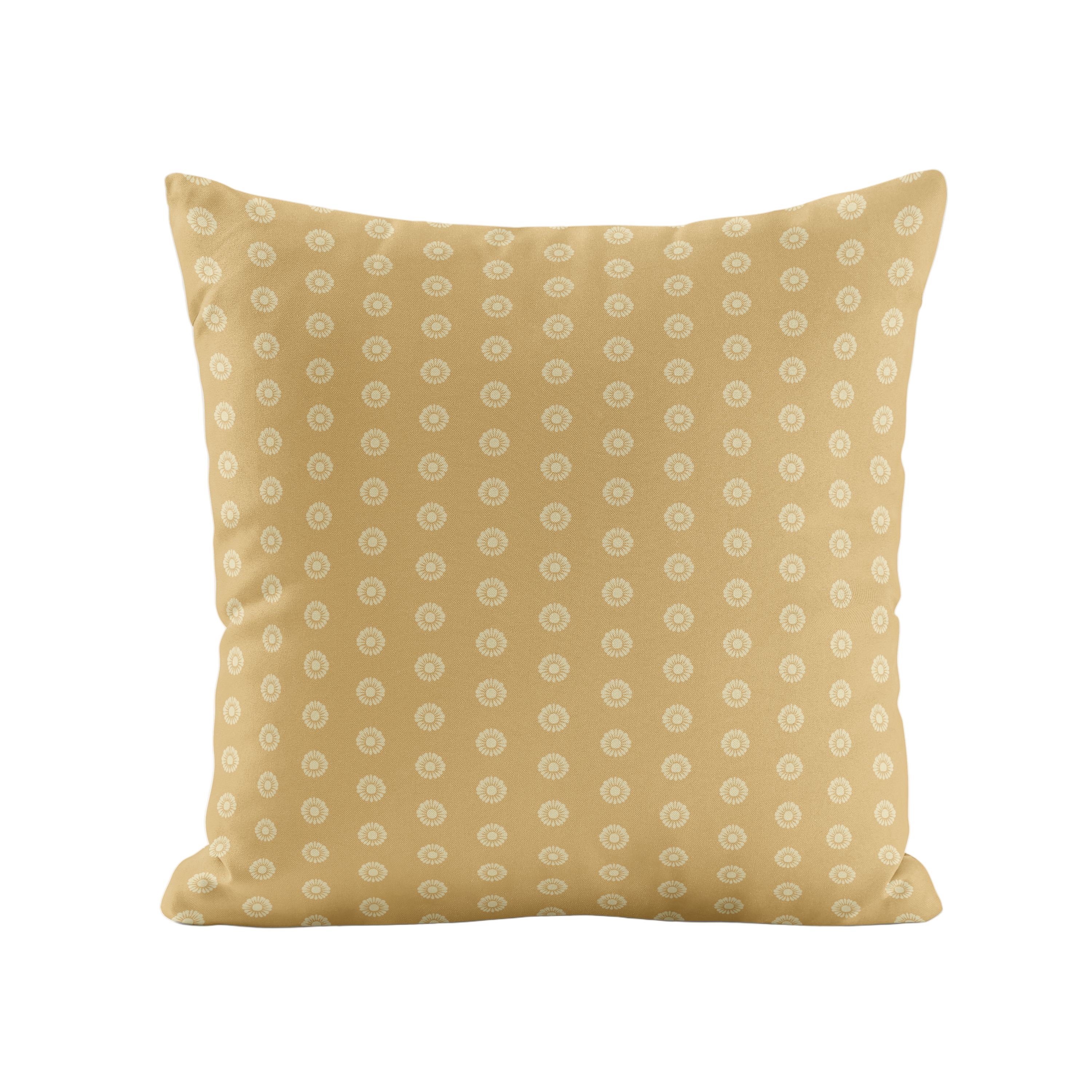 Yellow pillow with a dotted pattern on a white background