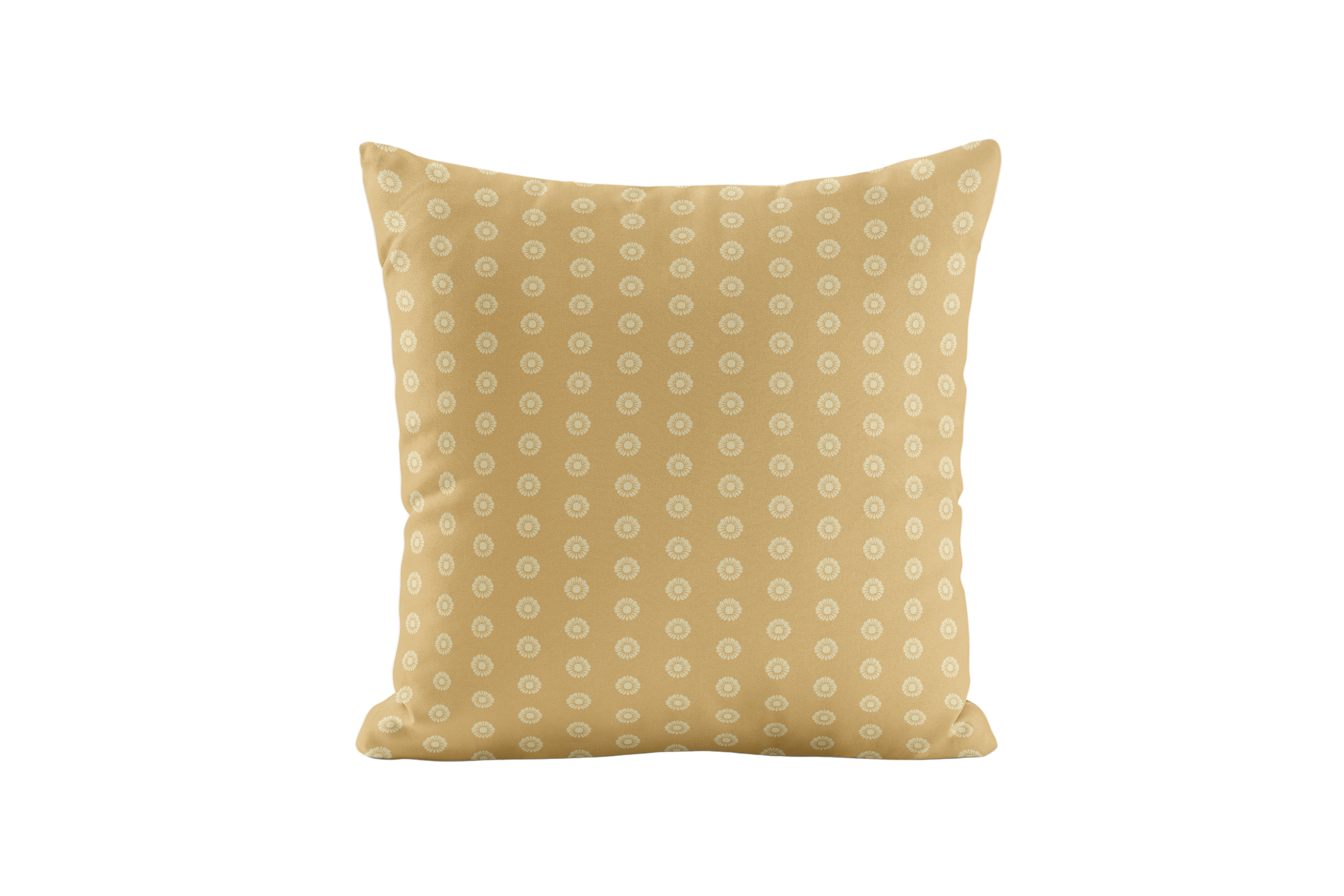 Yellow pillow with a dotted pattern on a white background