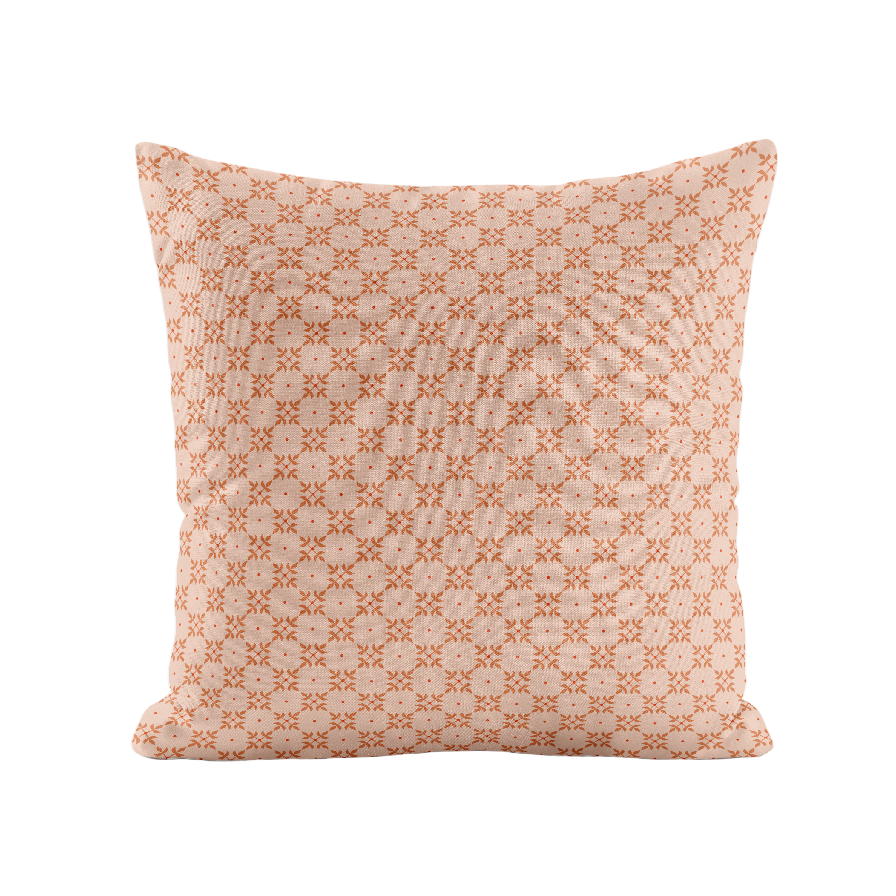 Geometric Patterned pillow in peach and orange on a white background