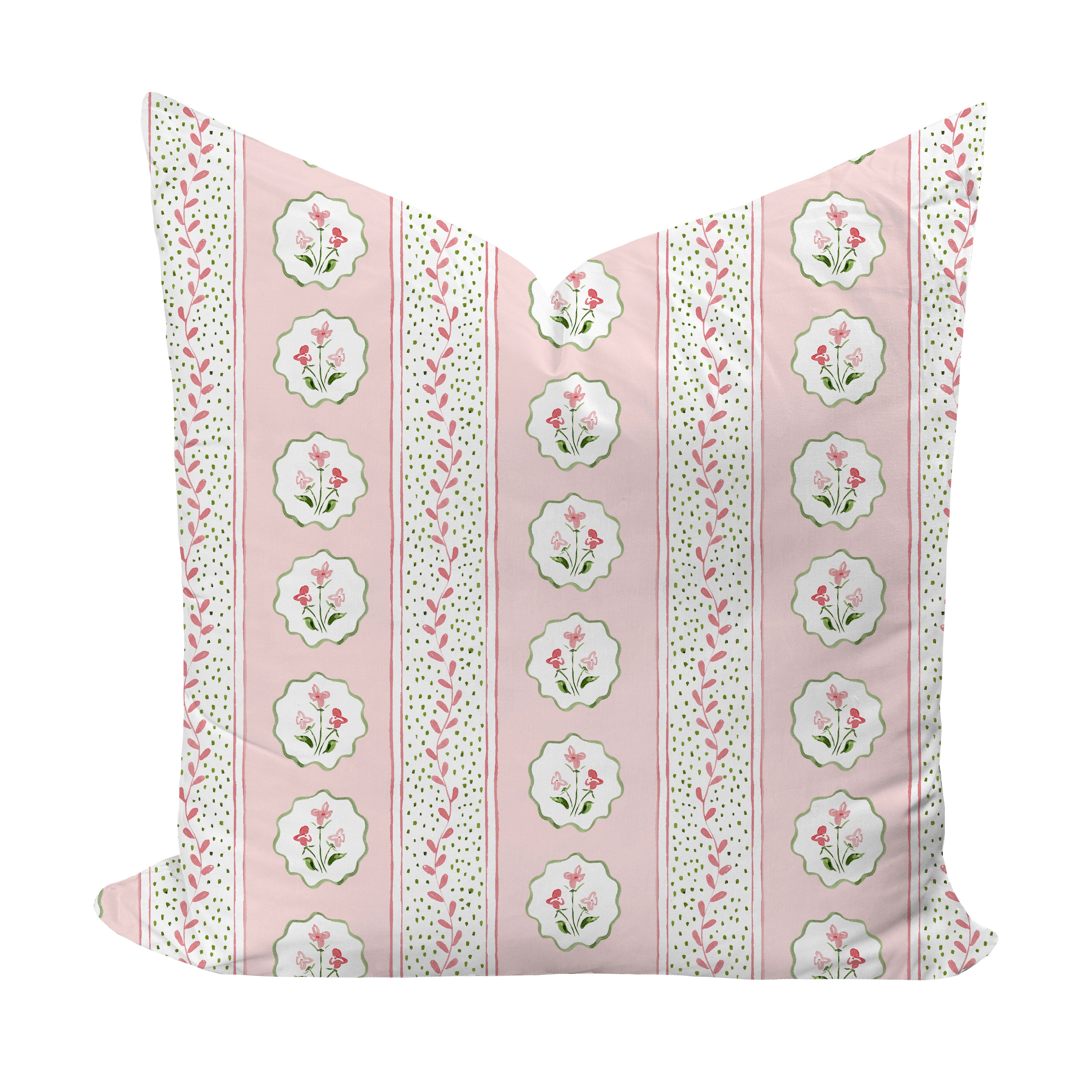 Floral patterned pillow cover in pink by Camilla Moss