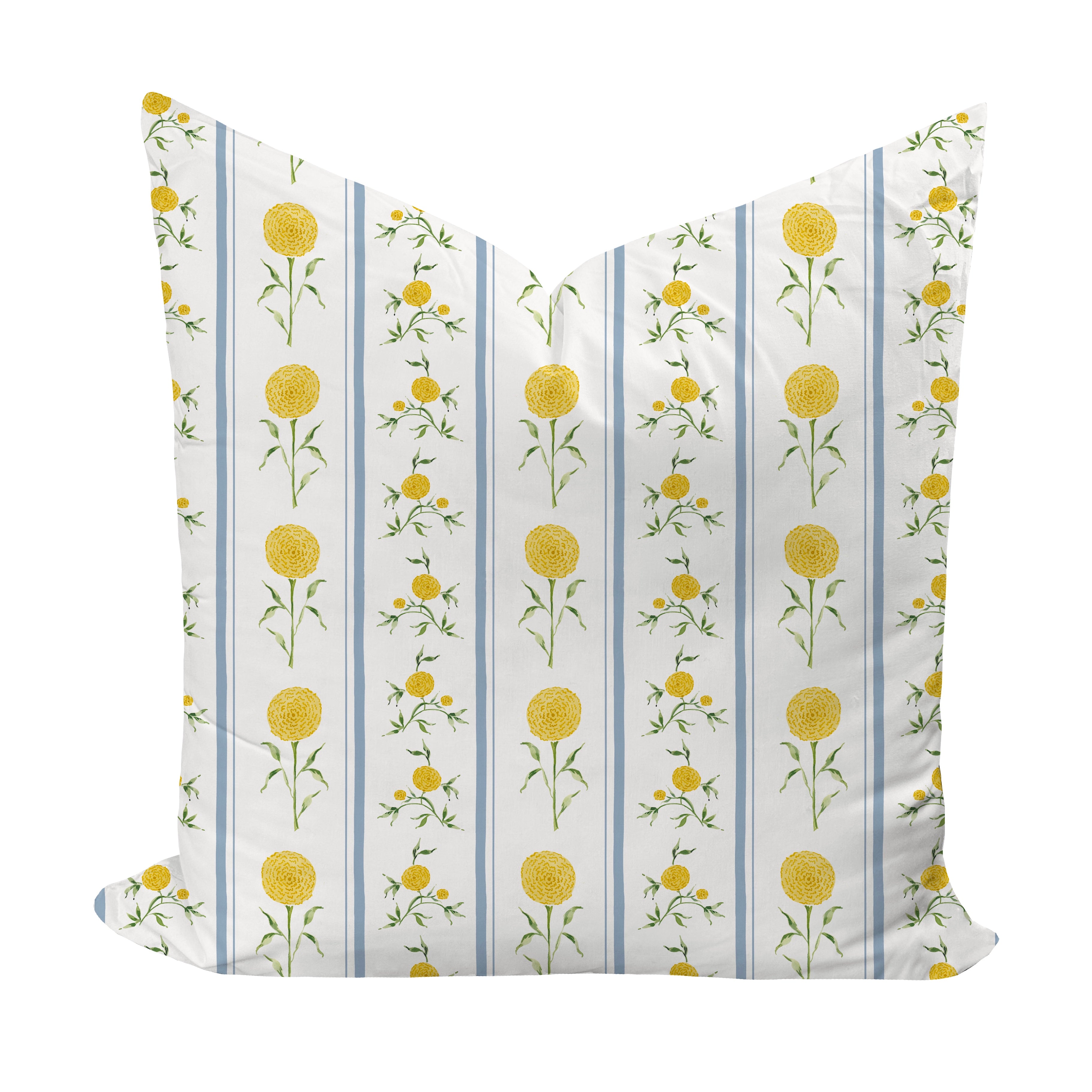 floral patterned pillow cover in blue and yellow by Camilla Moss