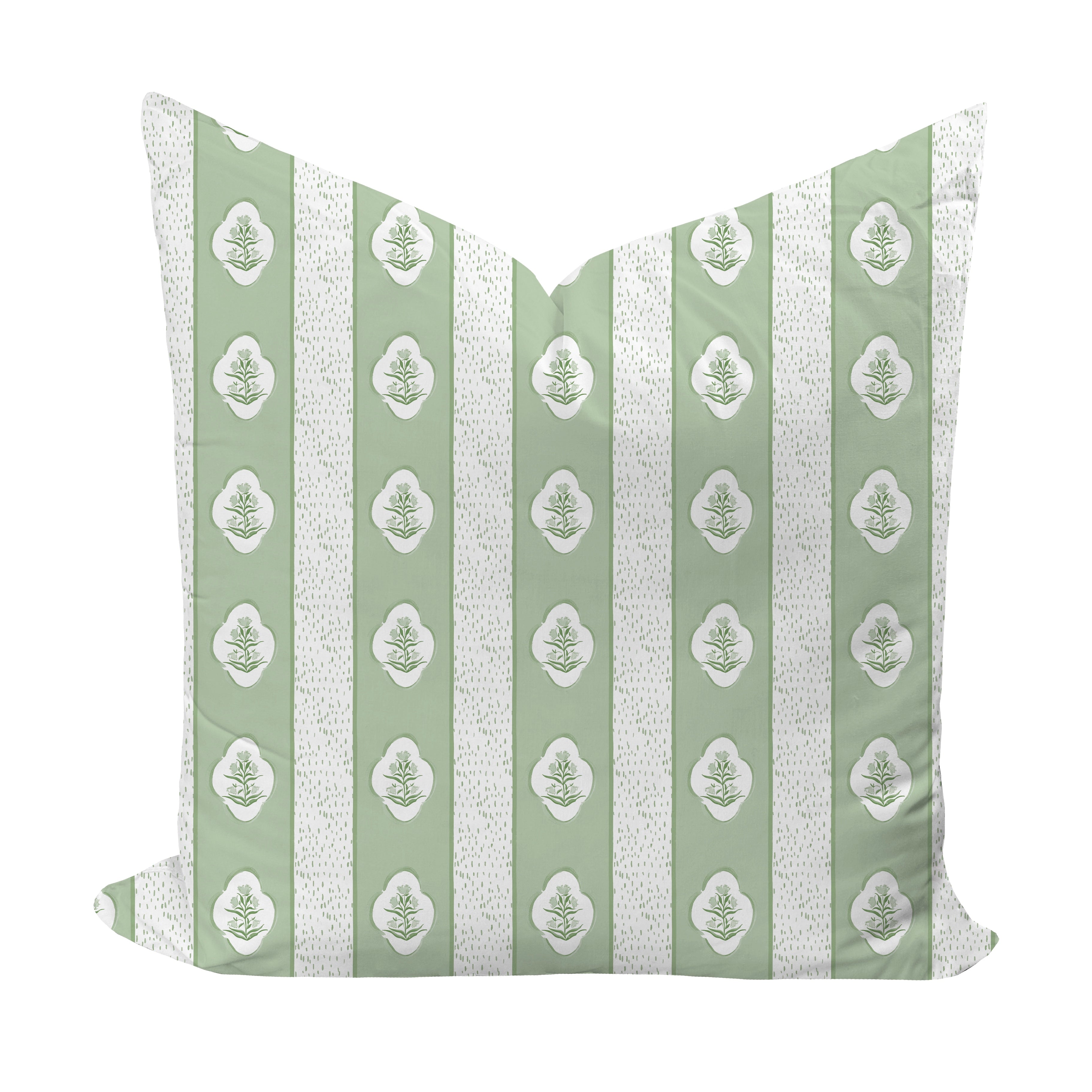 Sage green floral patterned pillow by Camilla Moss