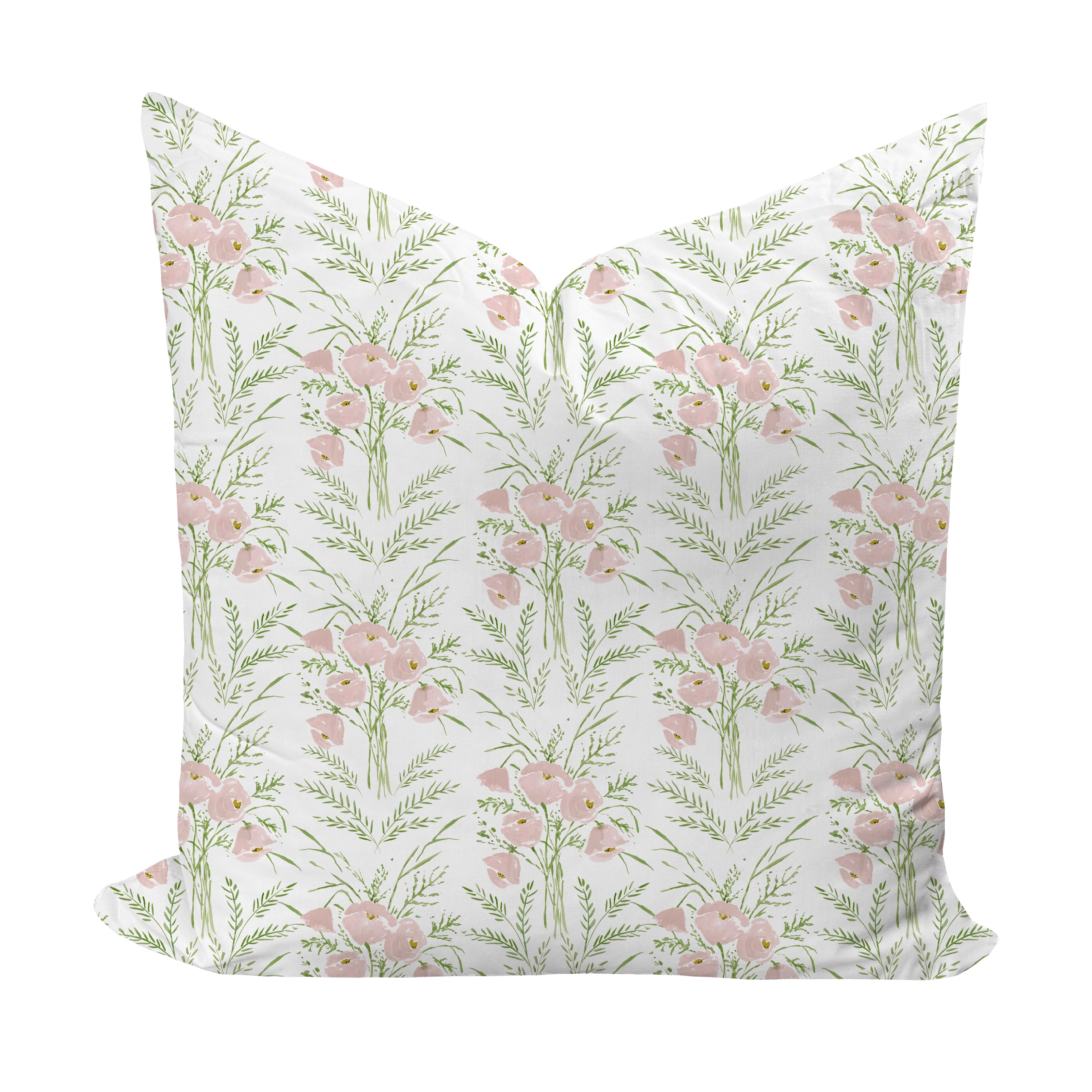 Pink and Green floral patterned pillow by Camilla Moss