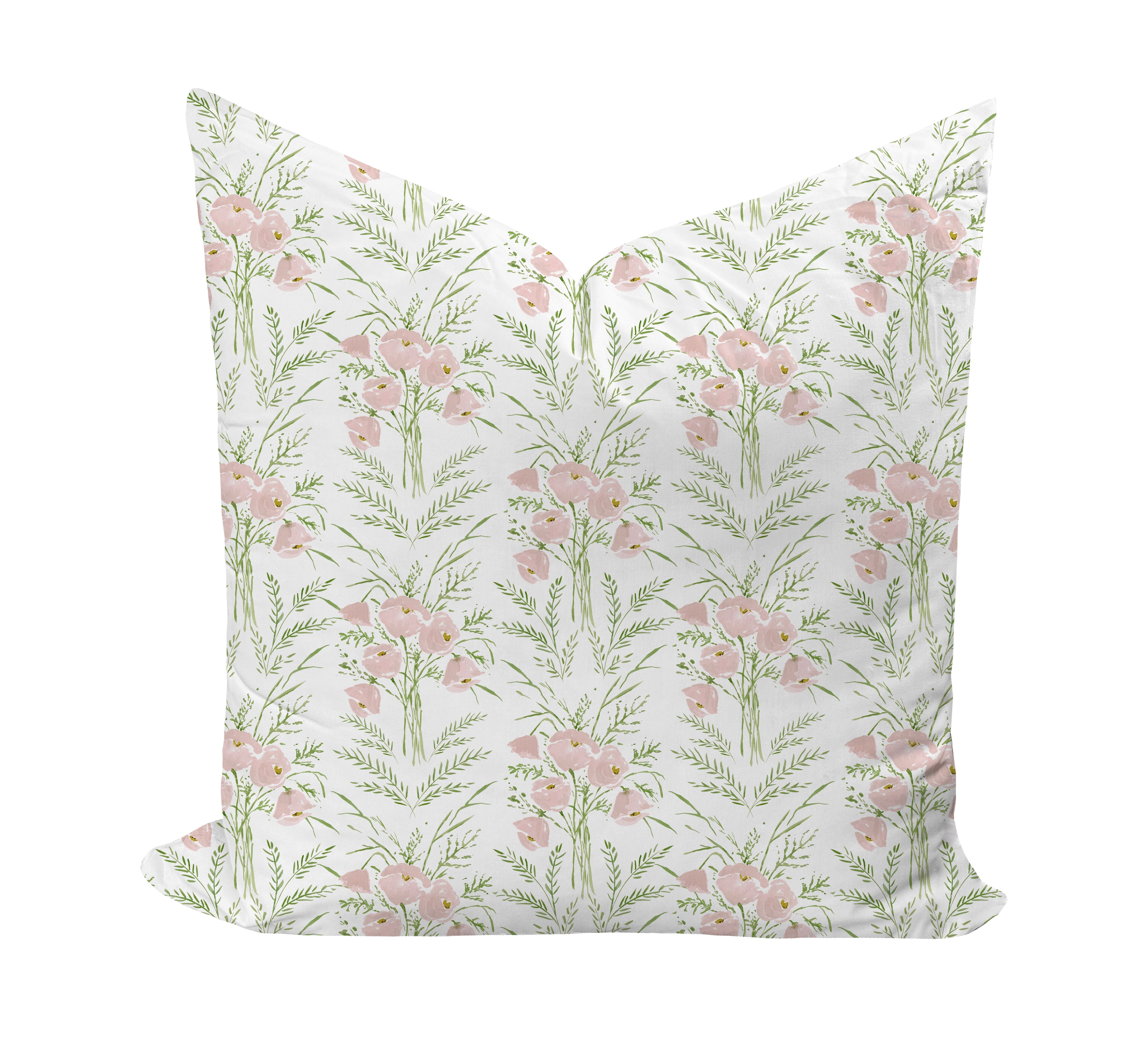 Pink and Green floral patterned pillow by Camilla Moss