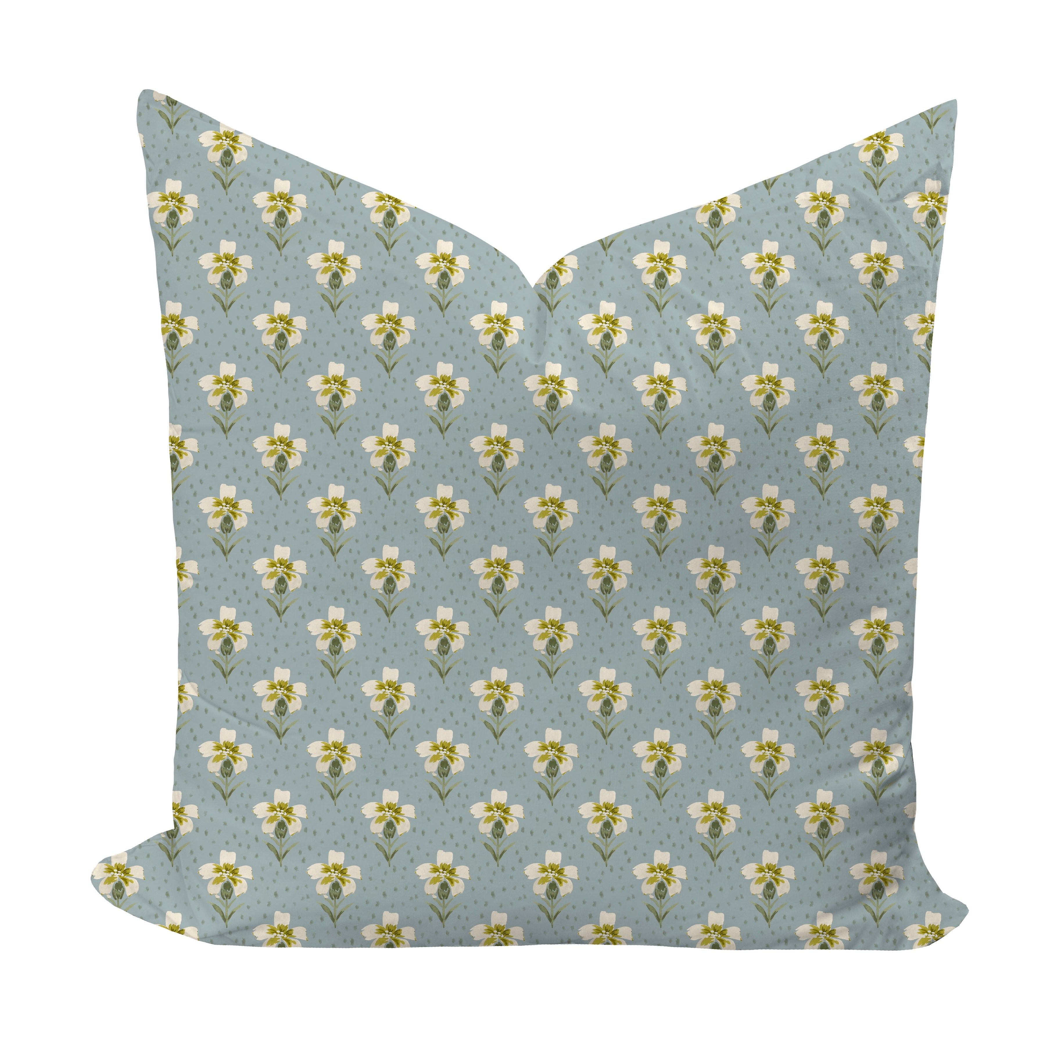 Decorative pillow with floral pattern on a light blue background by Camila Moss