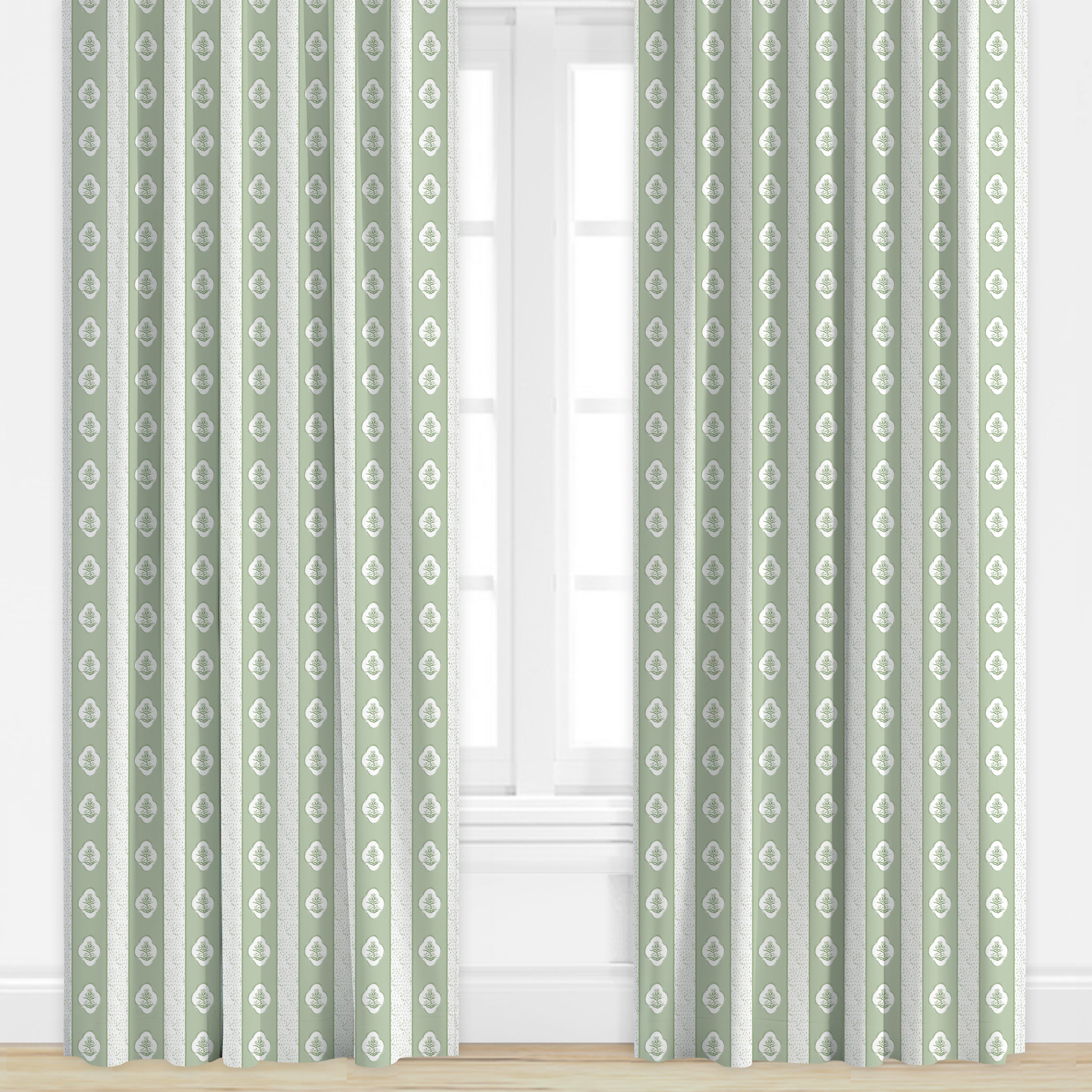 Sage floral patterned drape by Camilla Moss