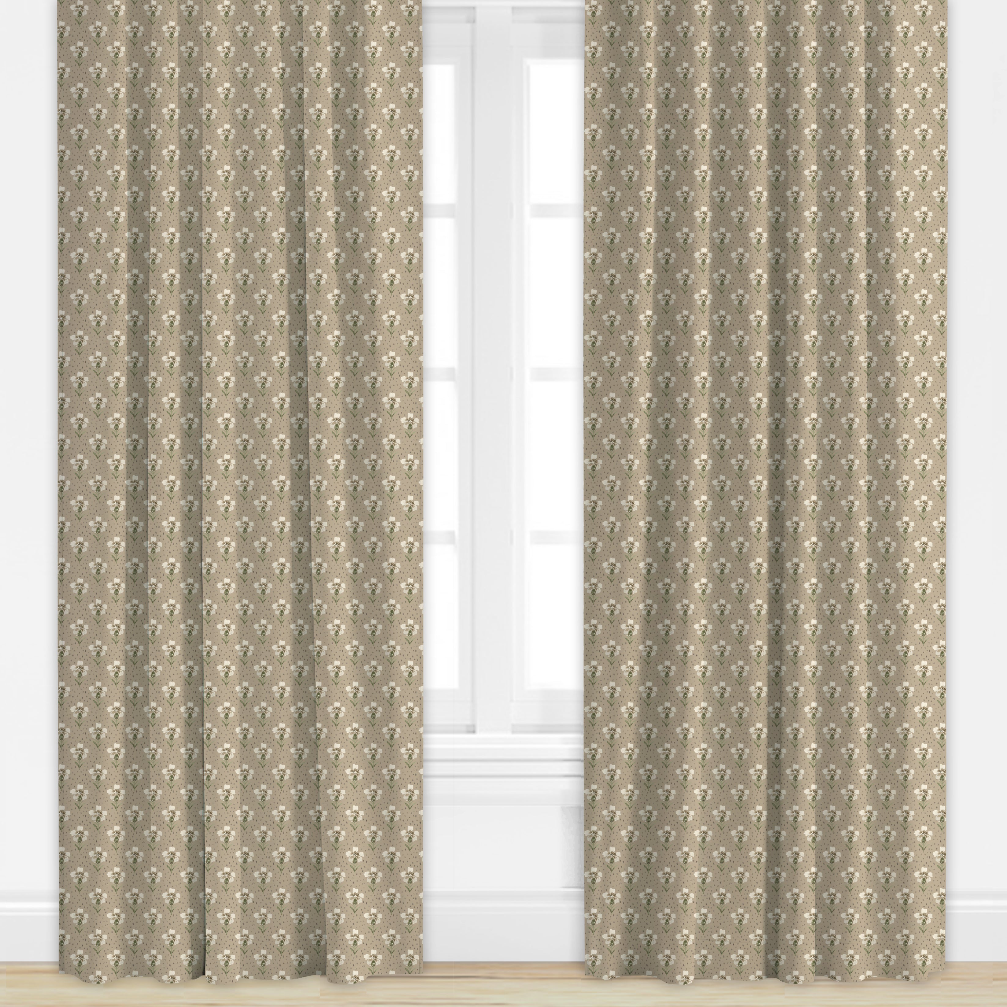 Floral patterned drape in neutral background by Camilla Moss