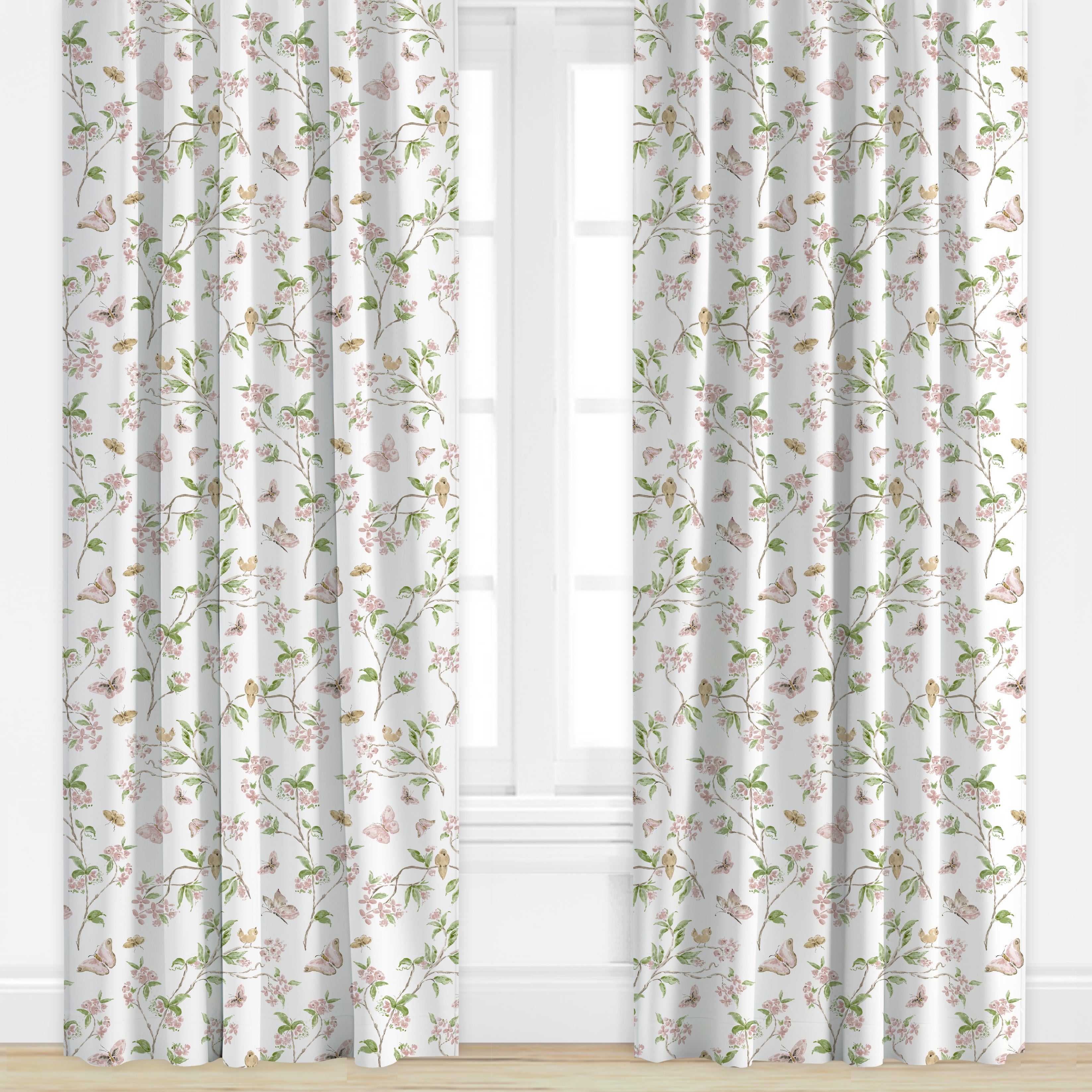 Floral patterned drape in pink and green by Camilla Moss