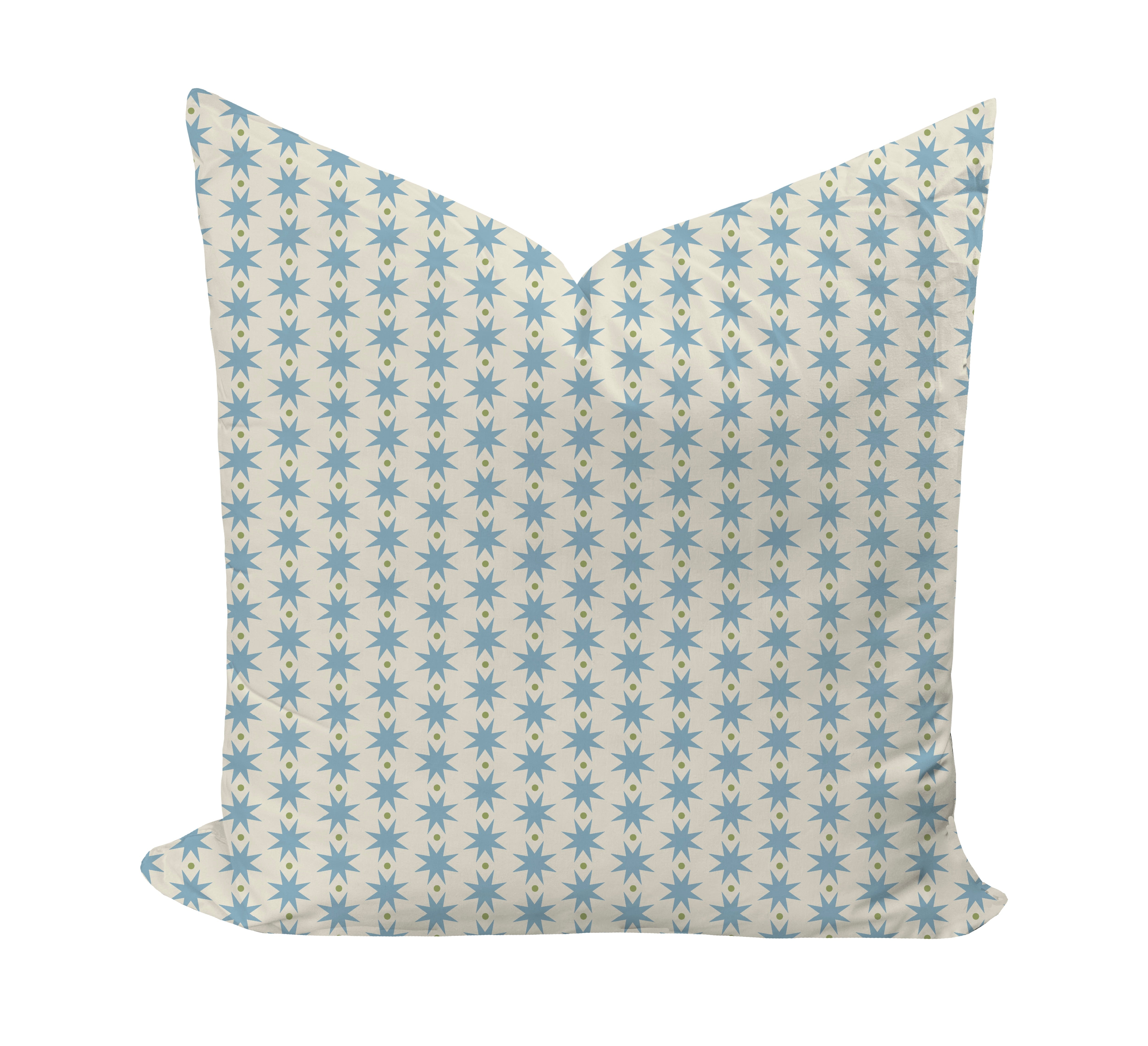 Star patterned pillow cover in blue and green