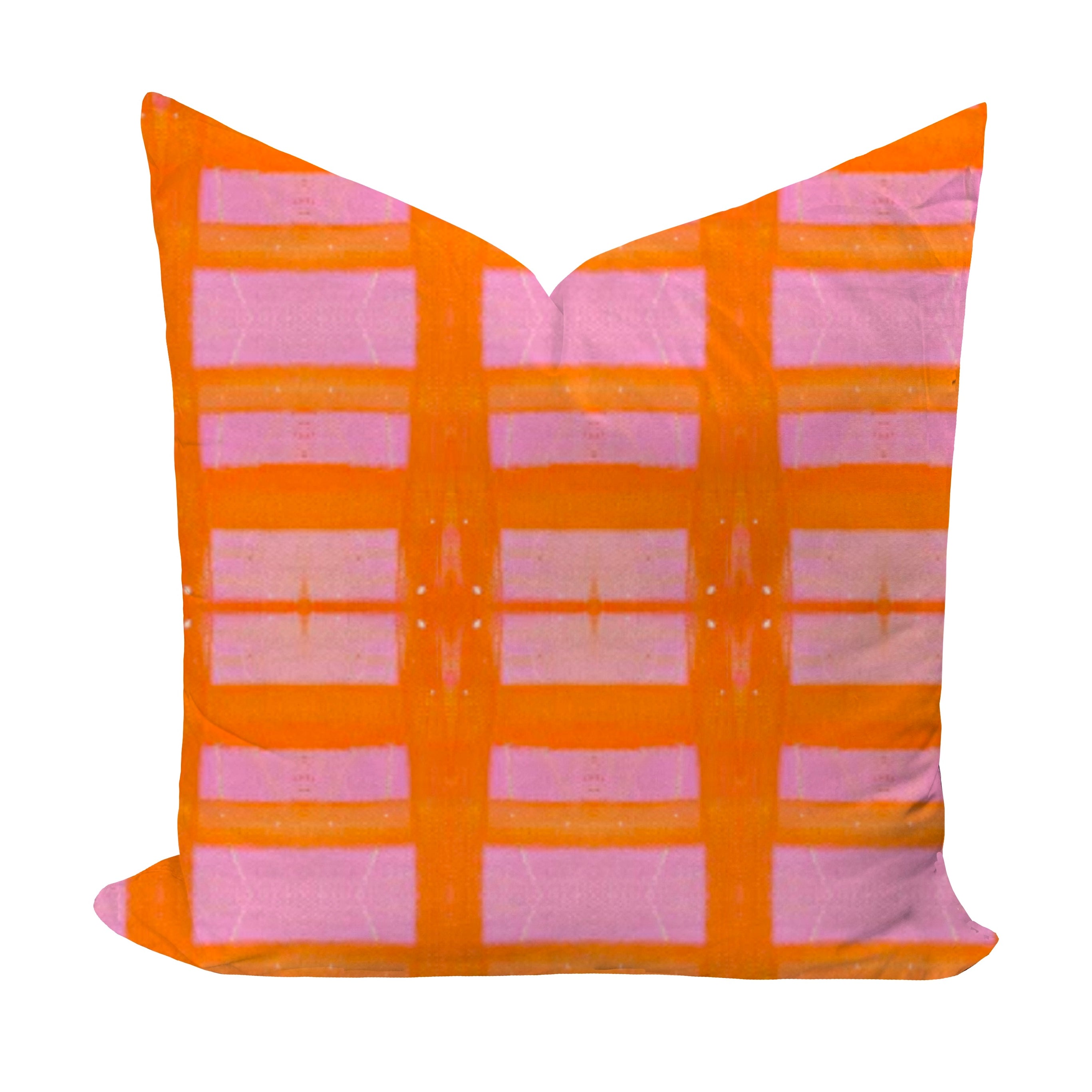 Geometric patterned pillow in orange and pink