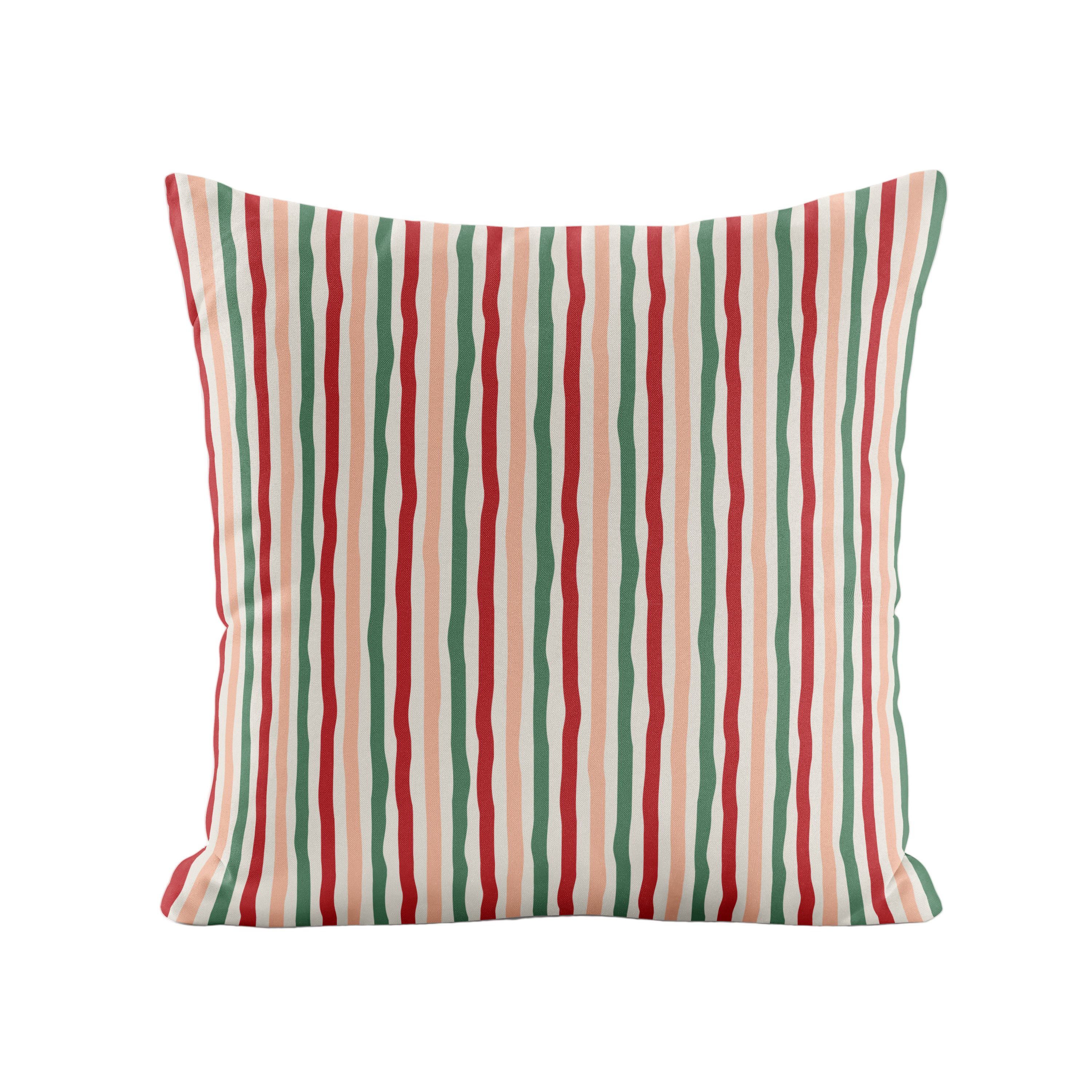 Striped pillow in pink, red and green