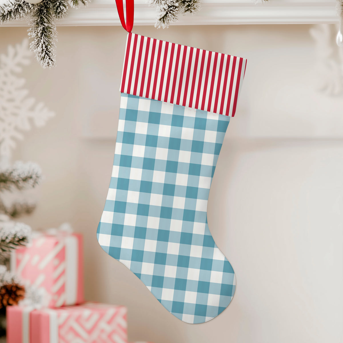 Iva Check & Carlisle Stripe in Storm & Red Christmas