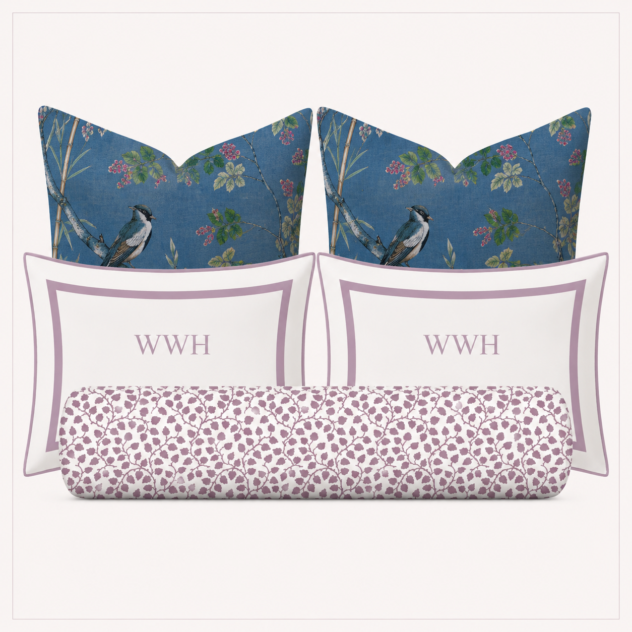 Blue and purple girls bedroom sample pillow set