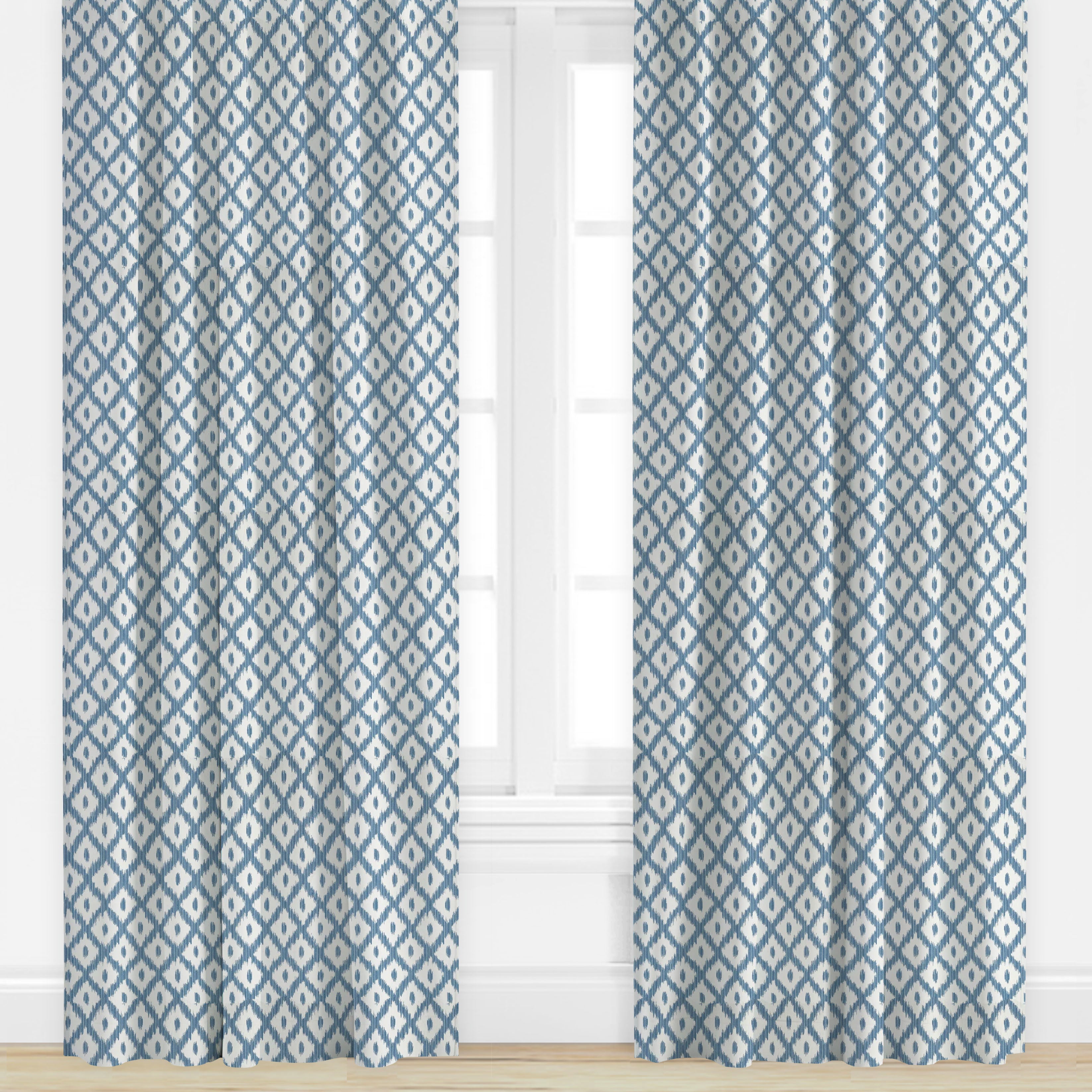 Geometric patterned drapes in chambray
