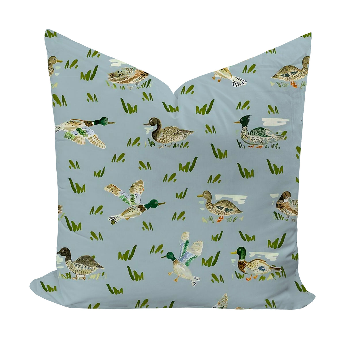 Pillow cover featuring mallard ducks in blue by evelyn henson