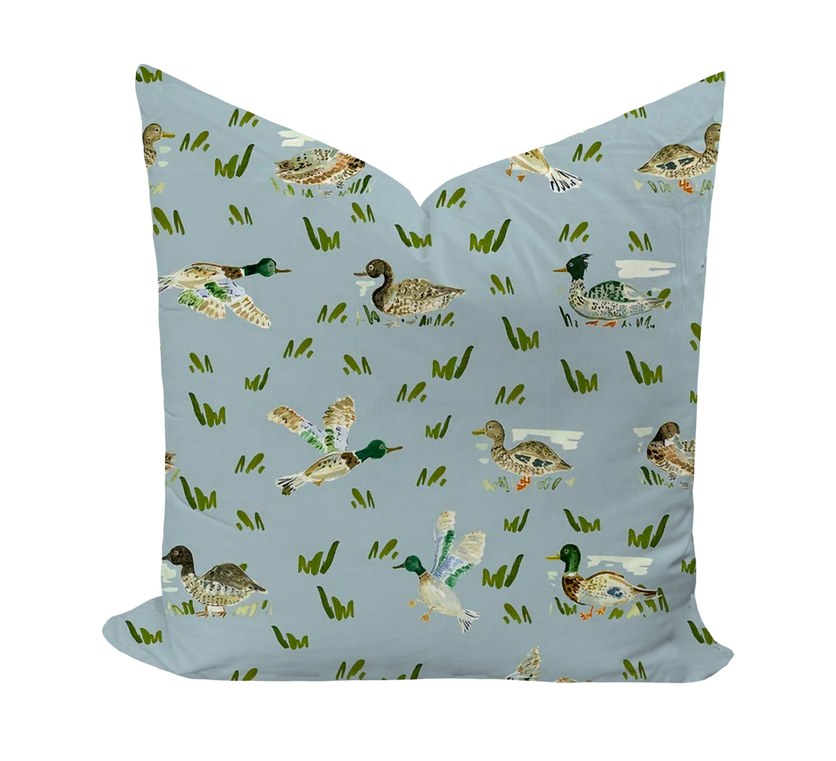 Pillow cover featuring mallard ducks in blue by evelyn henson