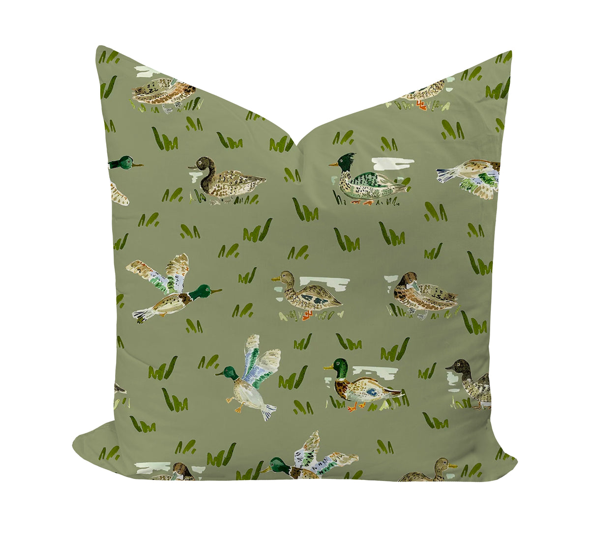Green pillow cover featuring mallard ducks by evelyn henson