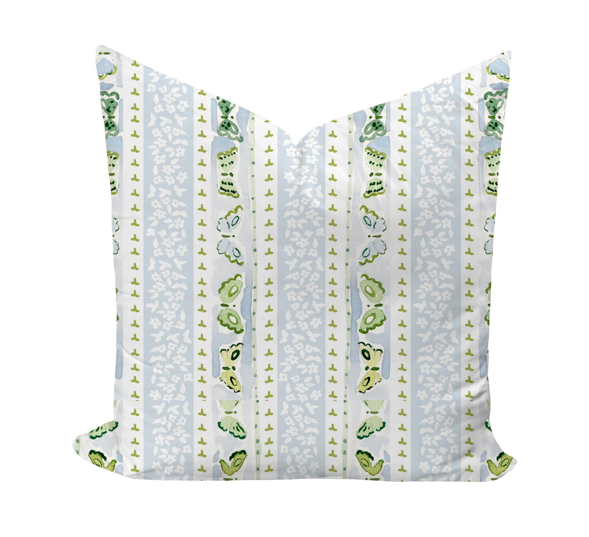 Pillow cover featuring butterflies in bue and green by evelyn henson