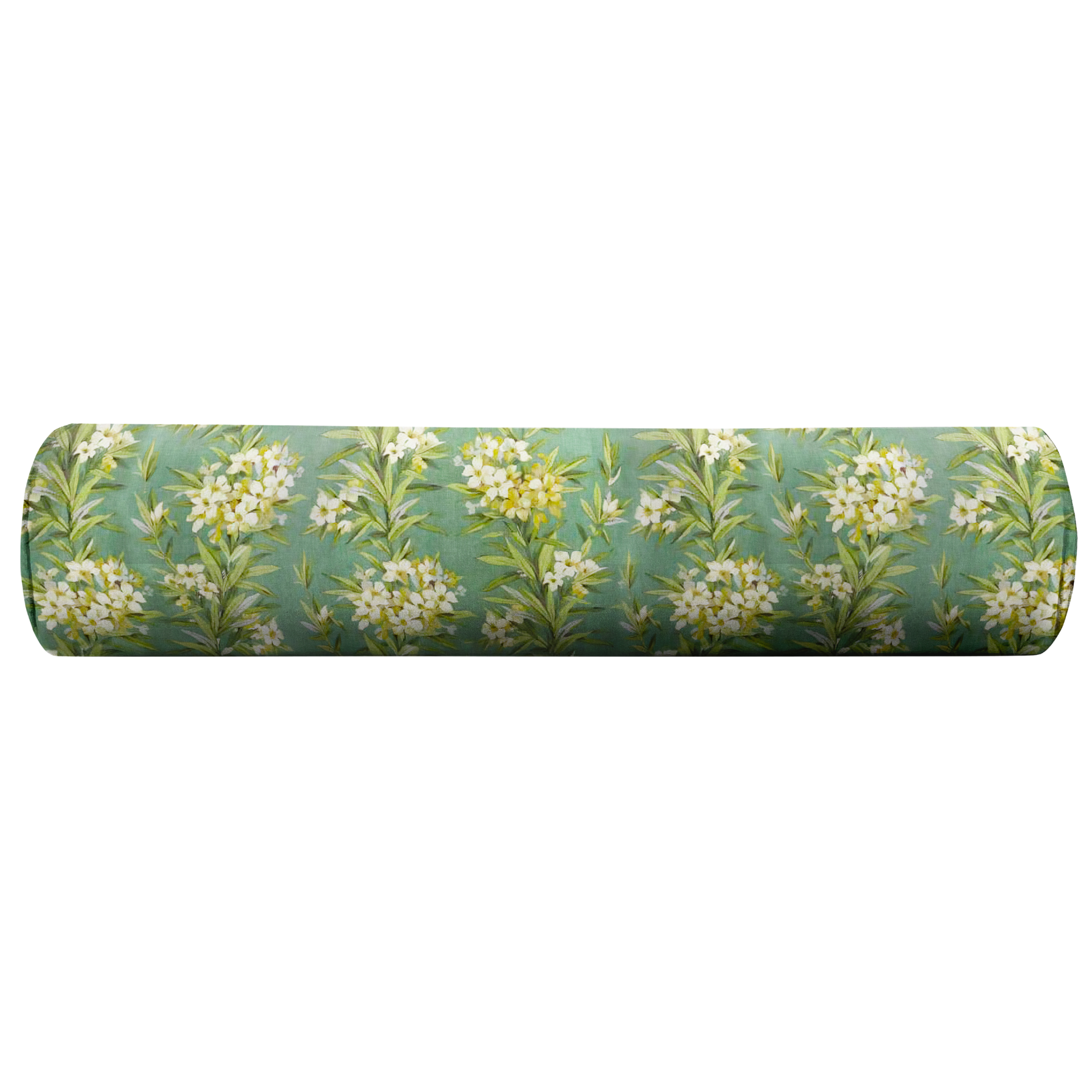 Floral patterned green bolster pillow cover
