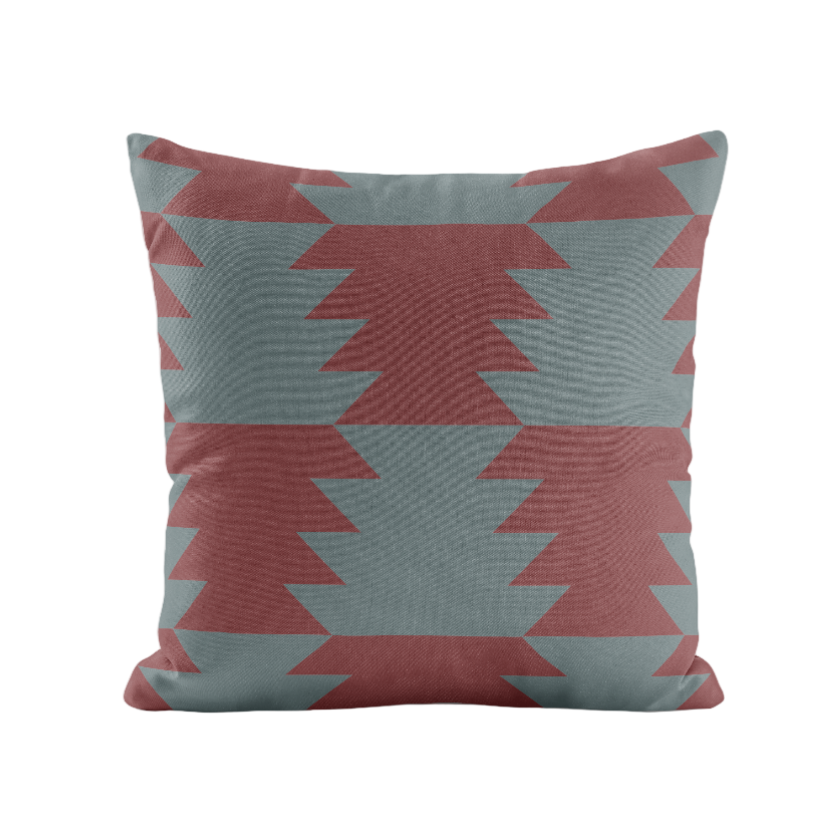 Geometric patterned pillow in burgundy and blue