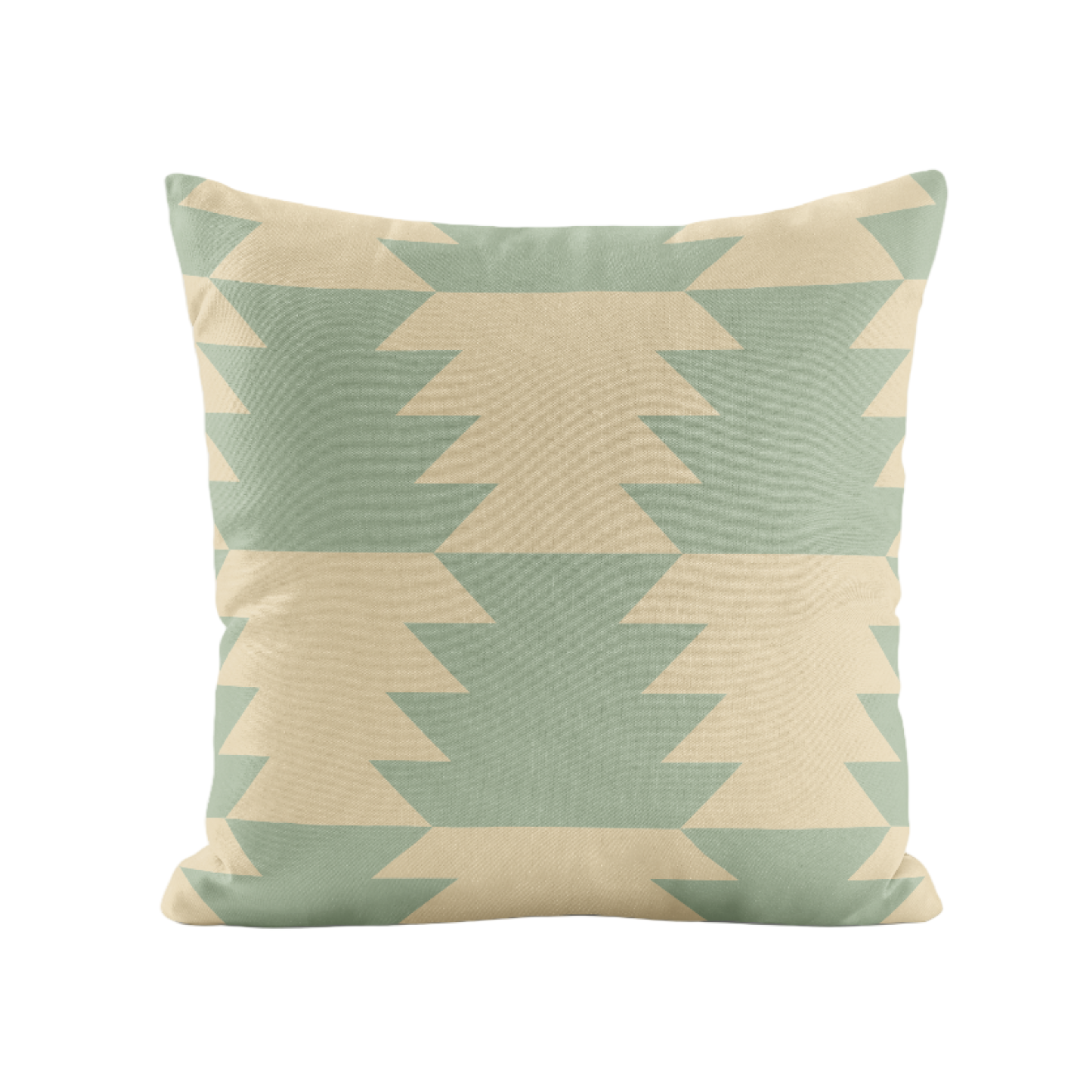 Geometric patterned pillow in sage and ivory