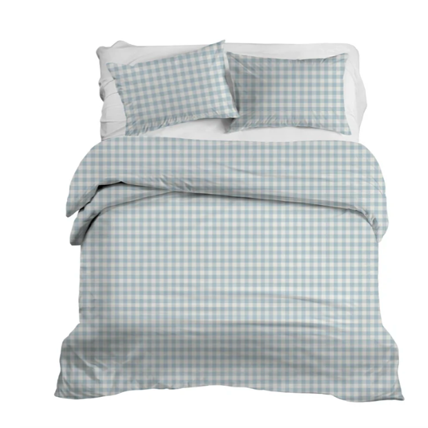 Iva Check Duvet in Ice Blue- Wheaton Whaley Home