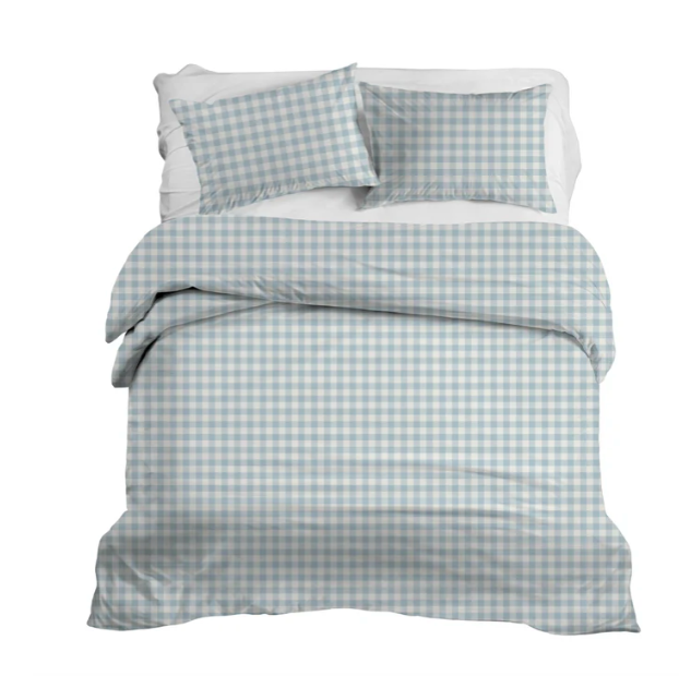 Iva Check Duvet in Ice Blue- Wheaton Whaley Home