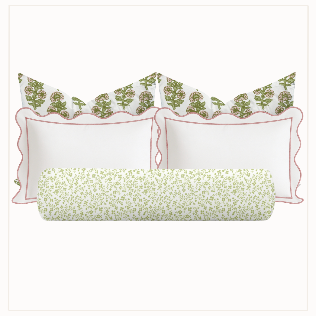 Pink and green floral girls bedroom pillow set