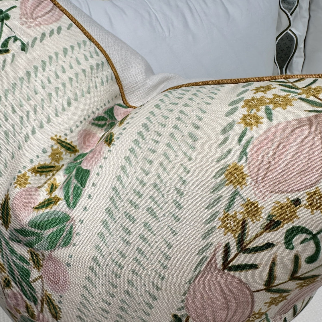 Floral pillow with Ferrick Mason Fabric