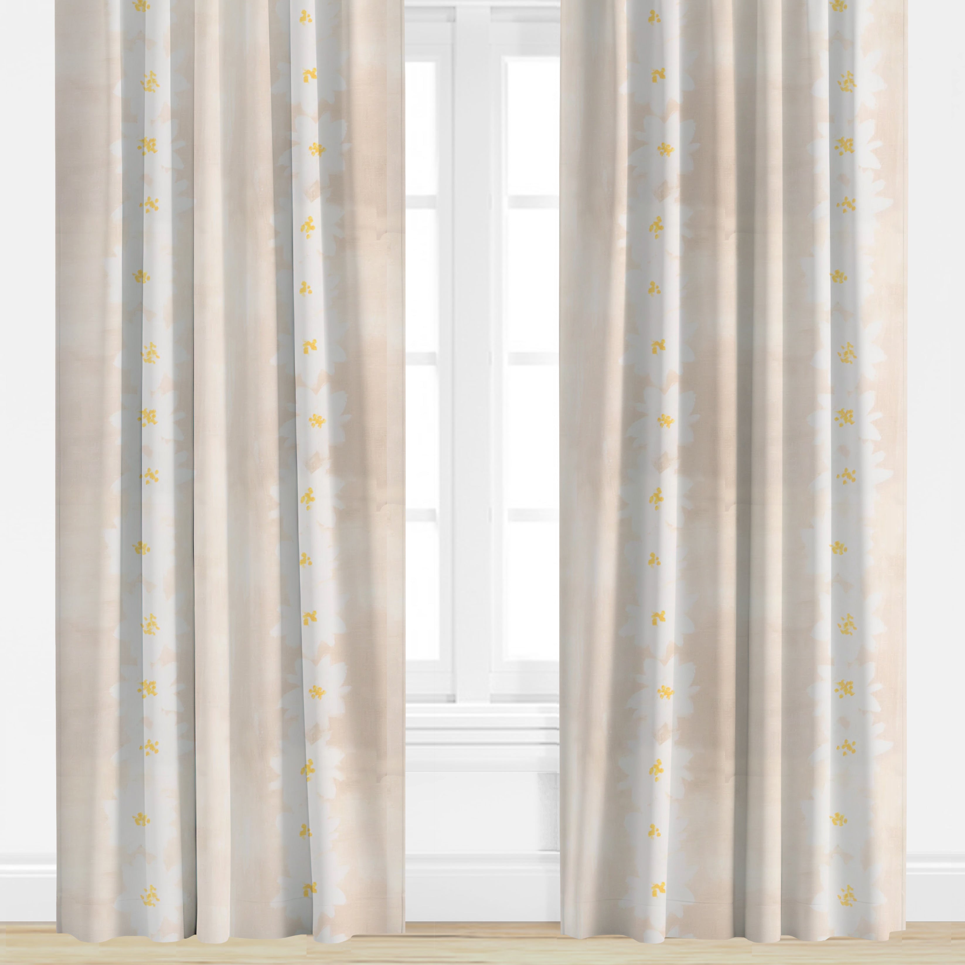 Daisy patterned drapery panel in neutral
