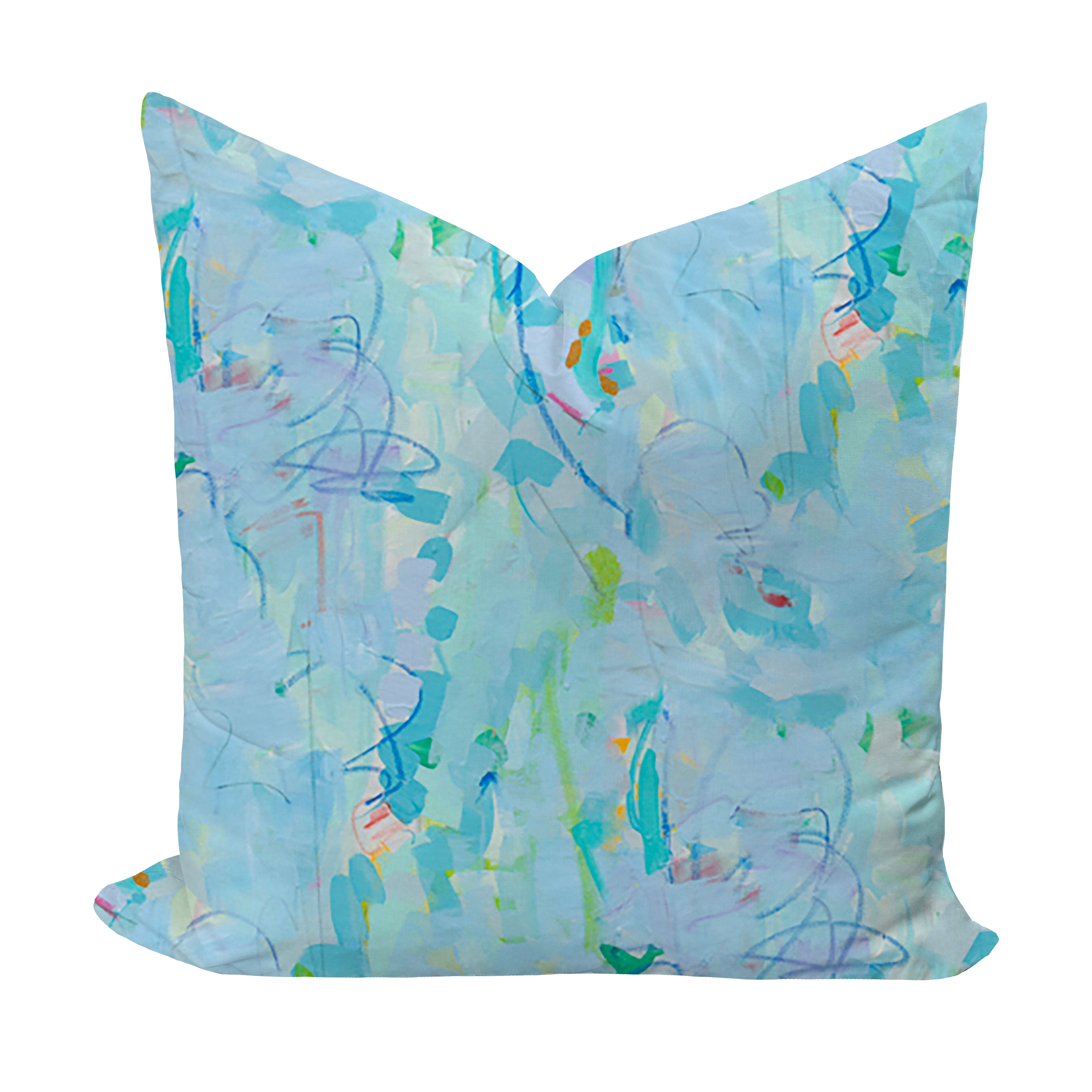 Abstract patterned pillow in blue and green