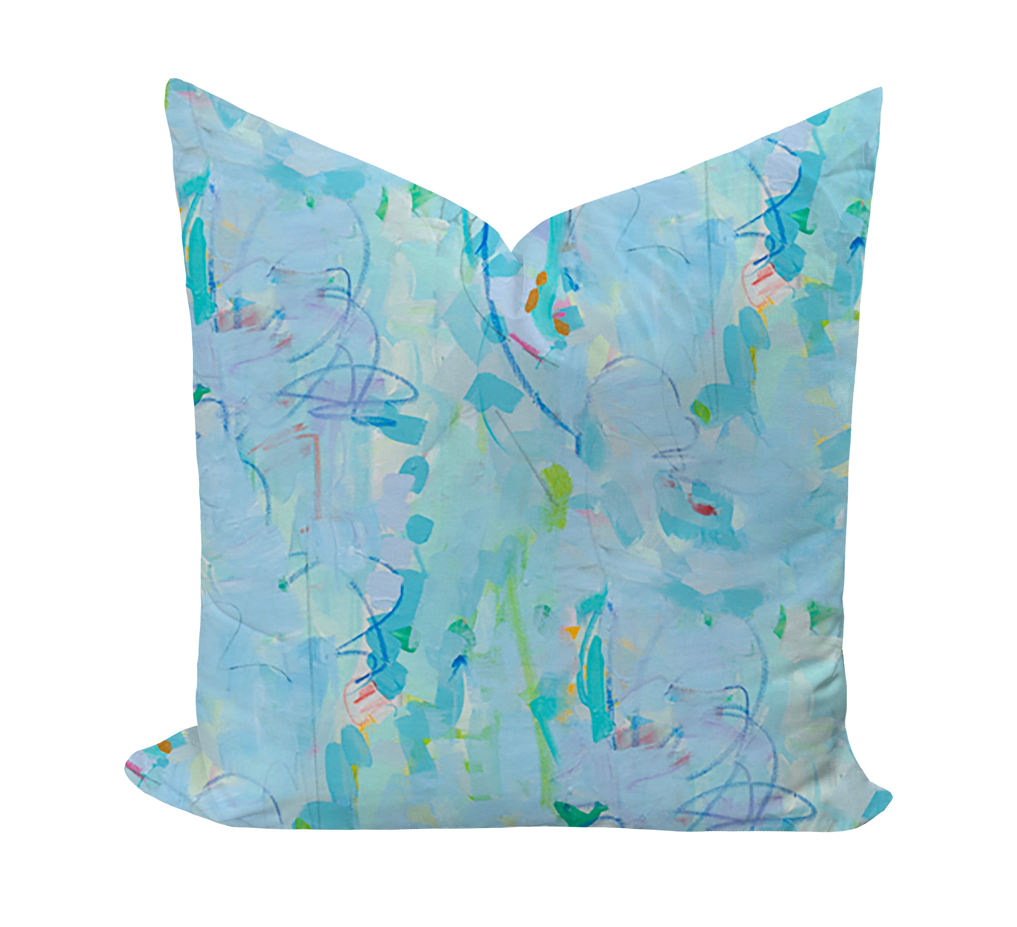 Abstract patterned pillow in blue and green