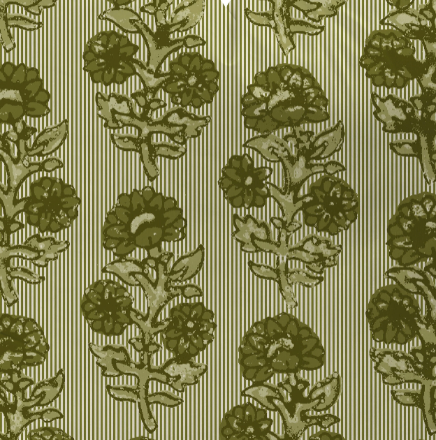 Floral and striped fabric by the yard in olive