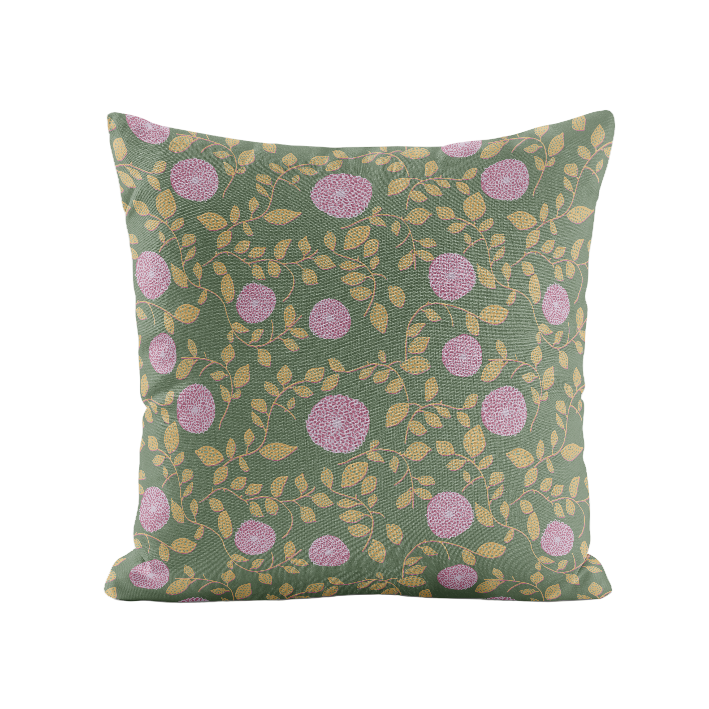 Decorative pillow with floral pattern in lavender and green