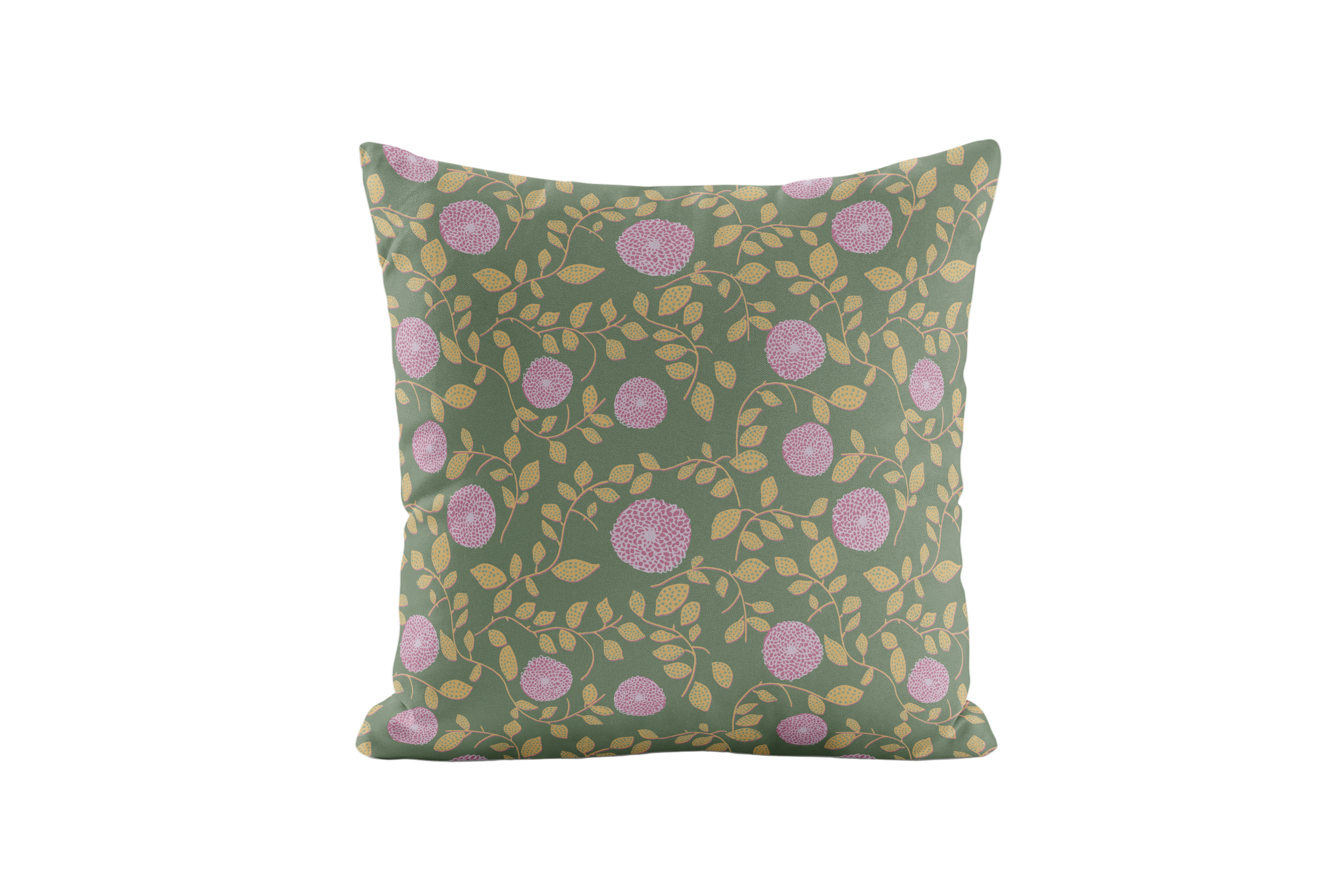 Decorative pillow with floral pattern in lavender and green