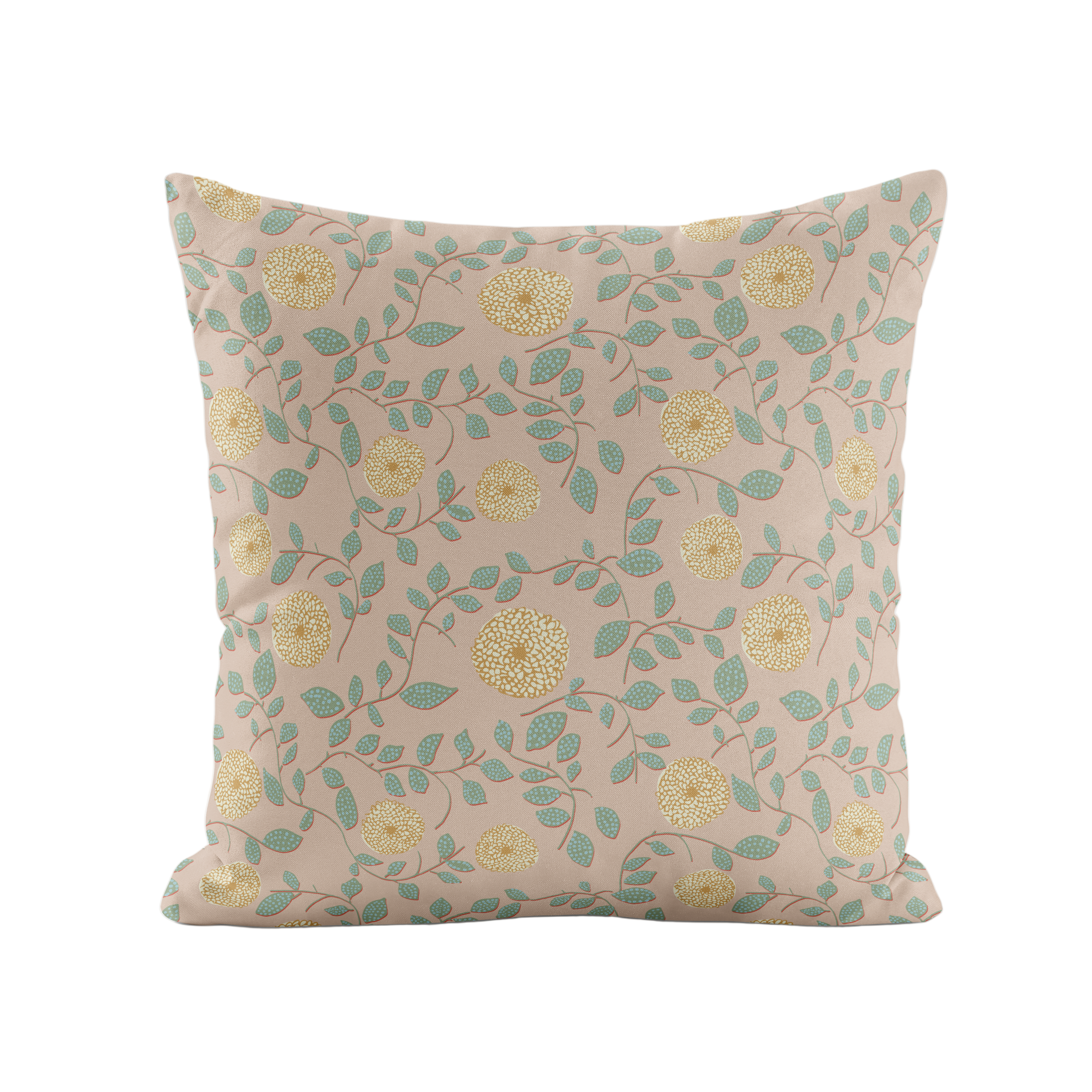 Decorative pillow with floral pattern with mustard and light pink