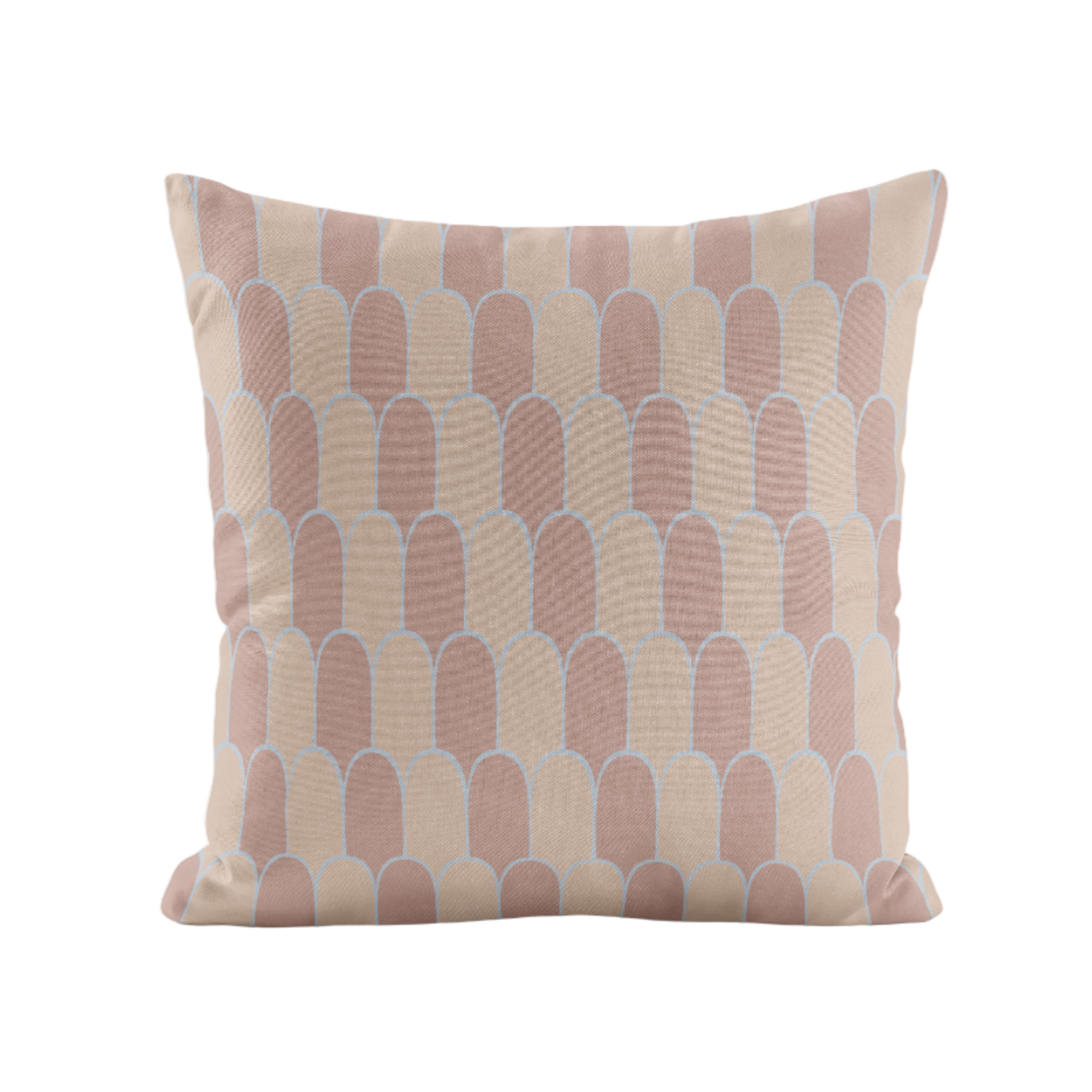 Taupe and blue geometric patterned pillow