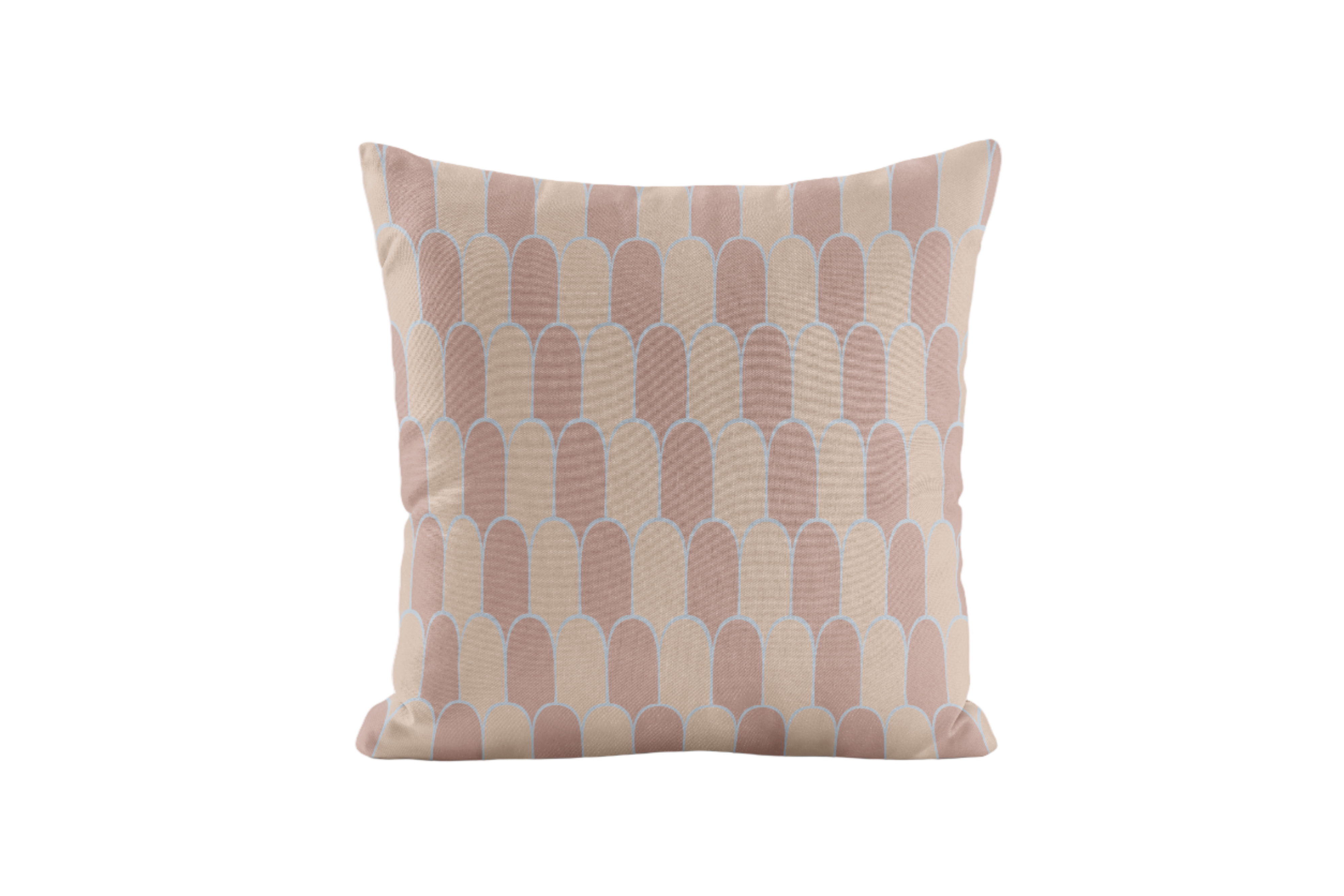Taupe and blue geometric patterned pillow