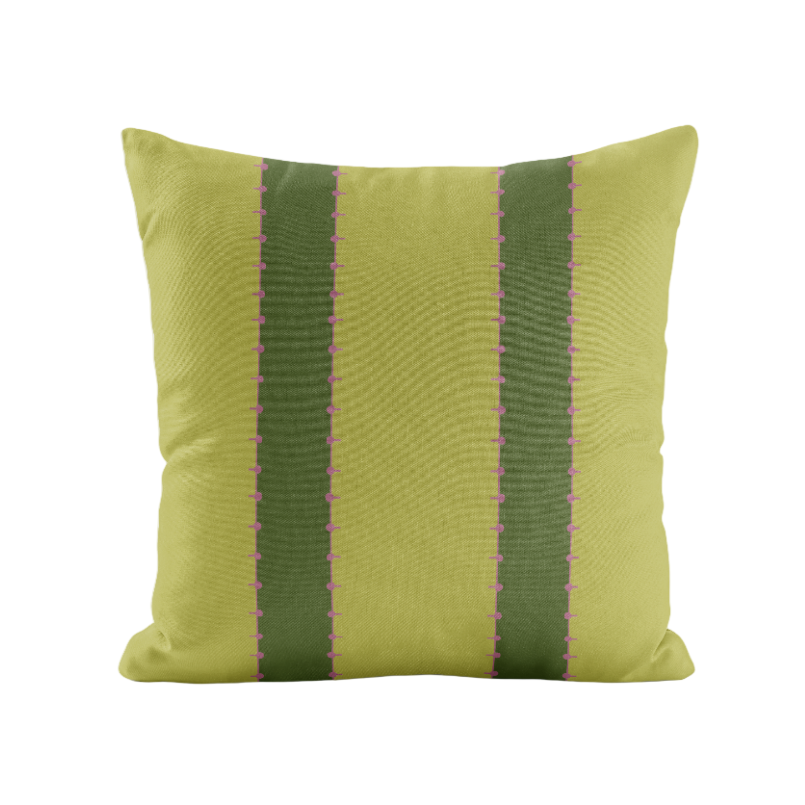 Green pillow with striped pattern on a white background