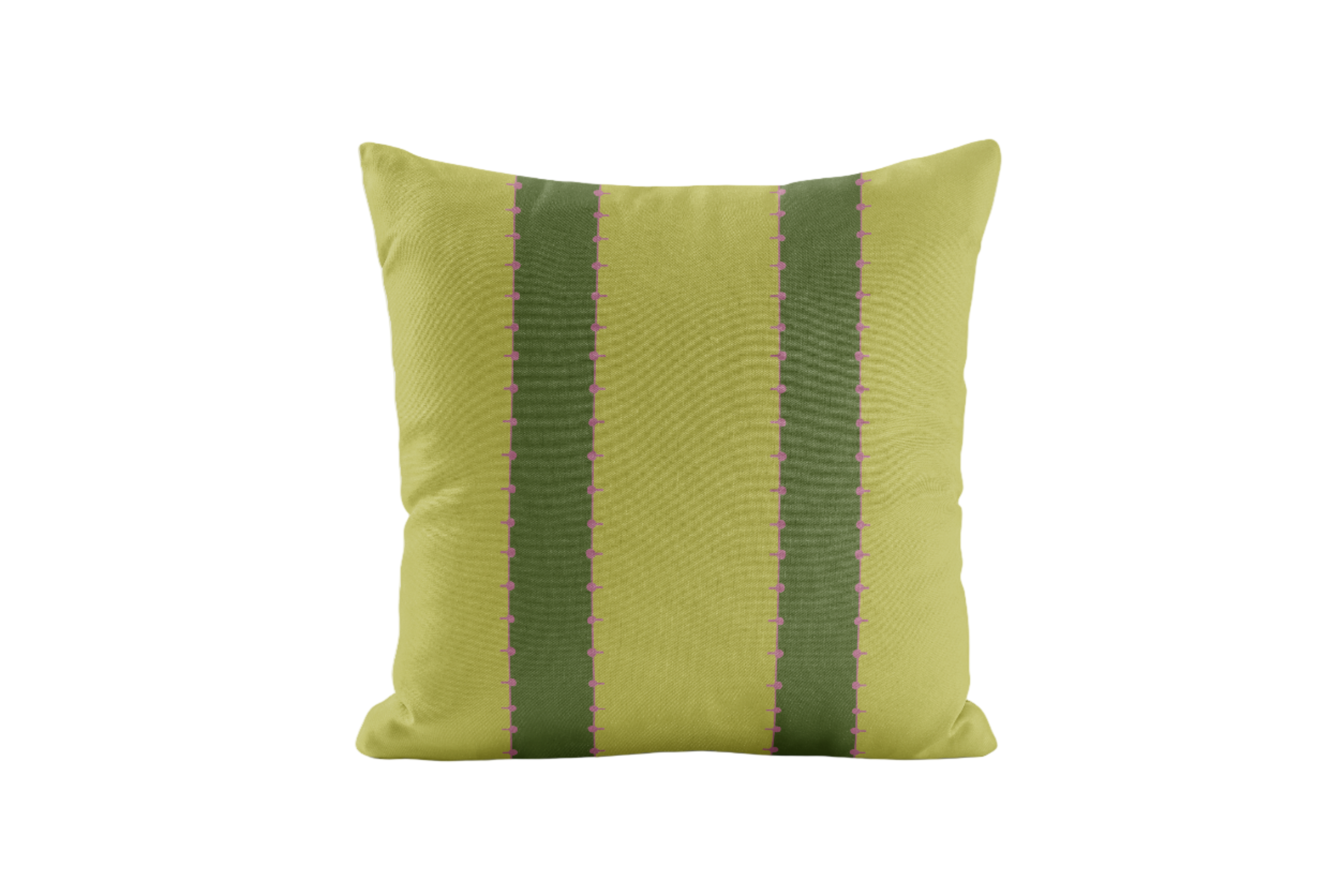 Green pillow with striped pattern on a white background