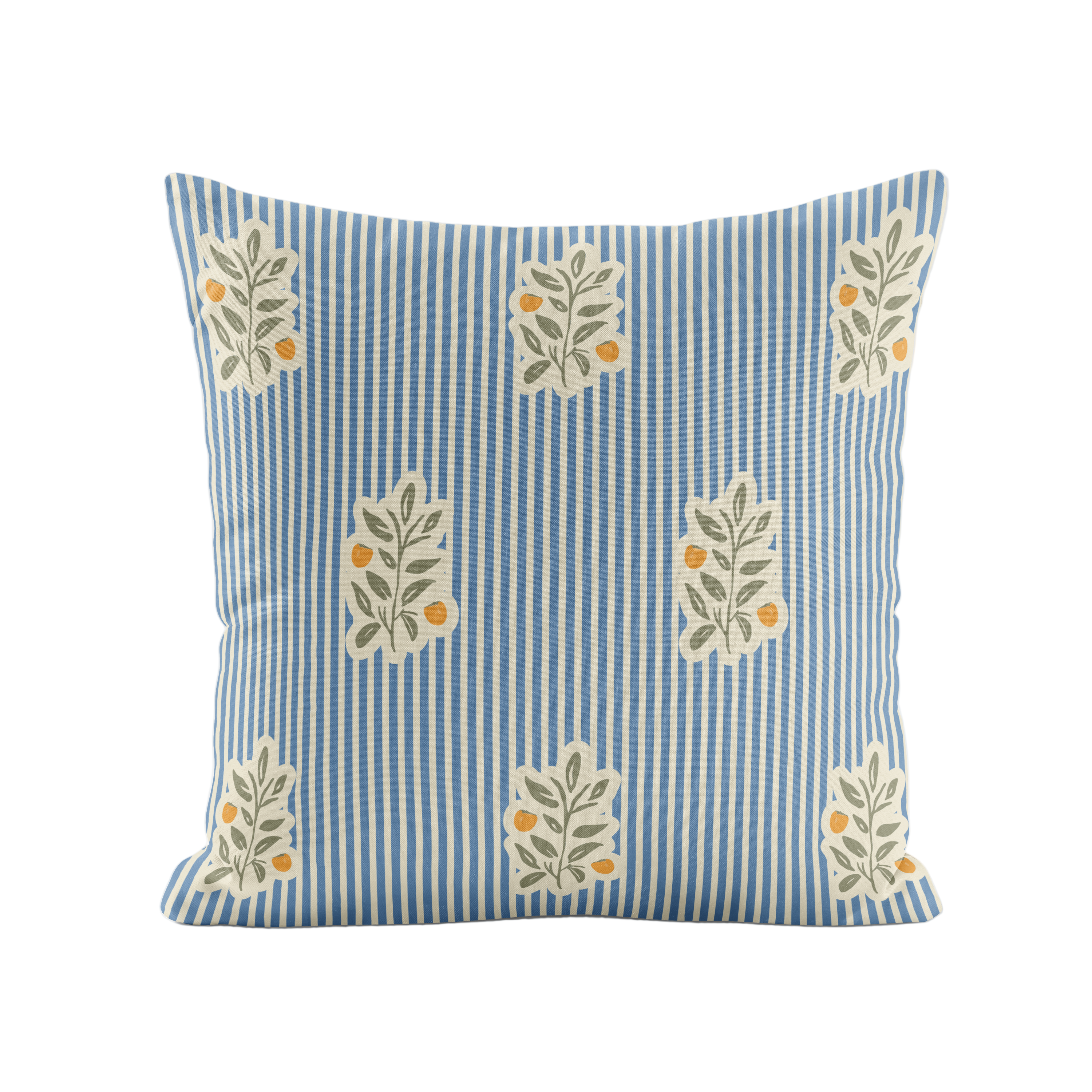 Blue striped pillow cover with persimmons