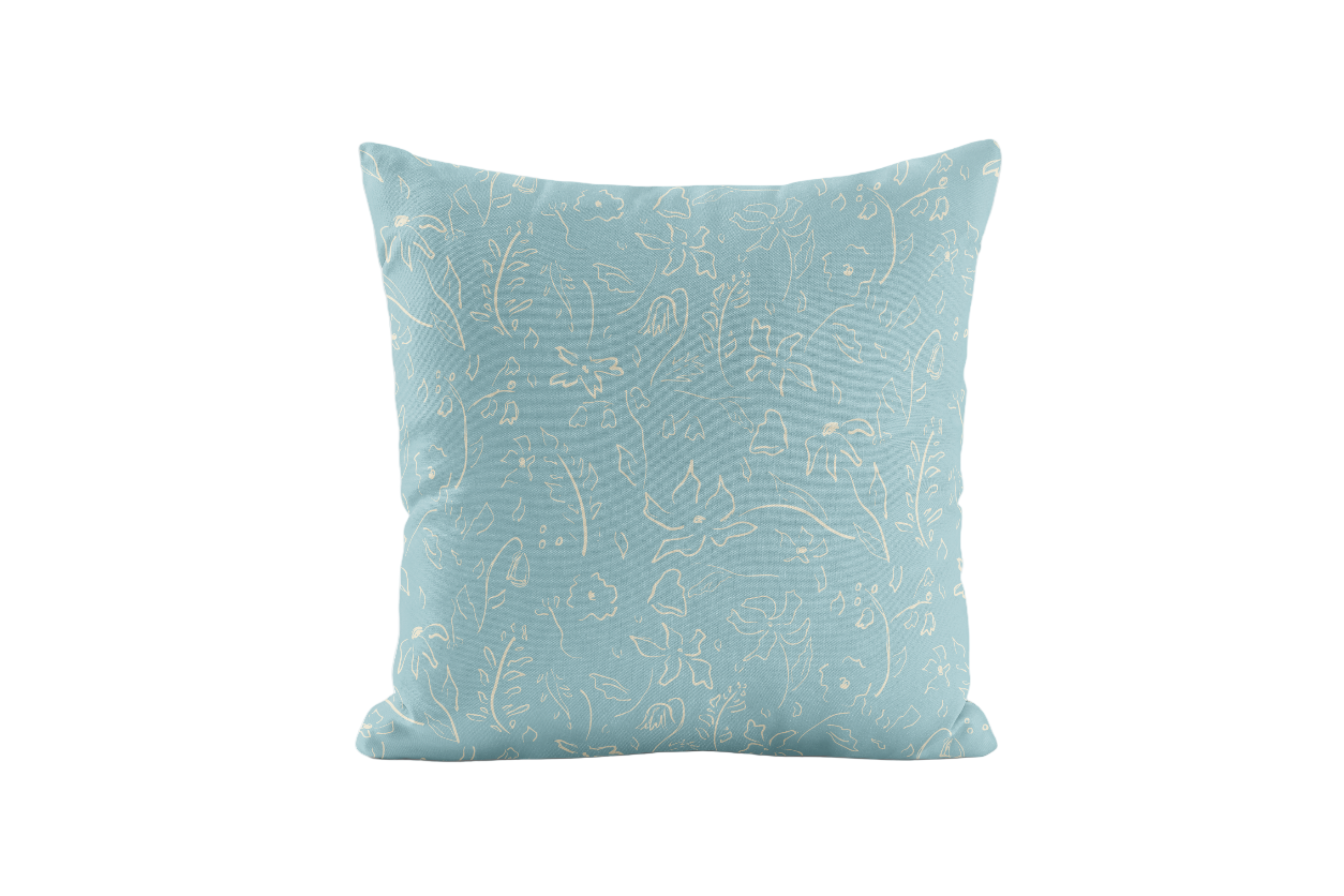 Whimsical floral patterned pale blue pillow cover