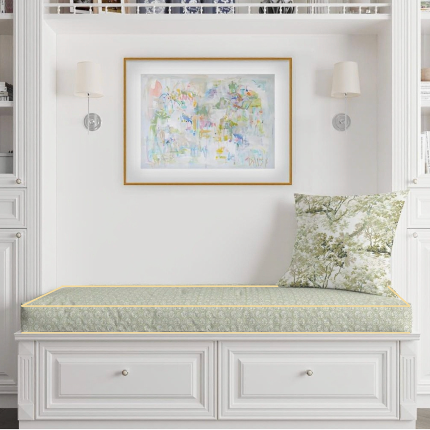 custom bench cushion in floral green pattern