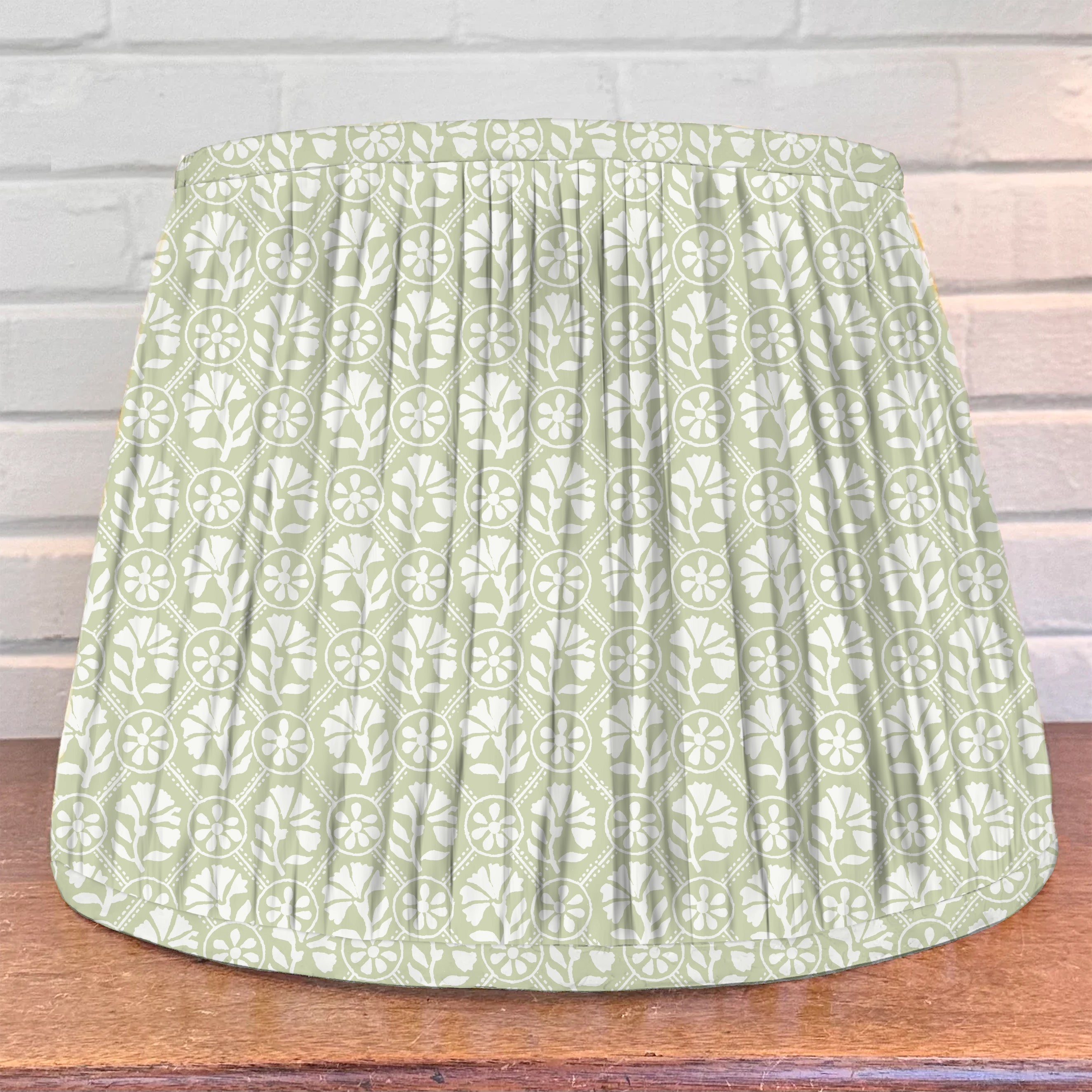 Light green lampshade with floral block print