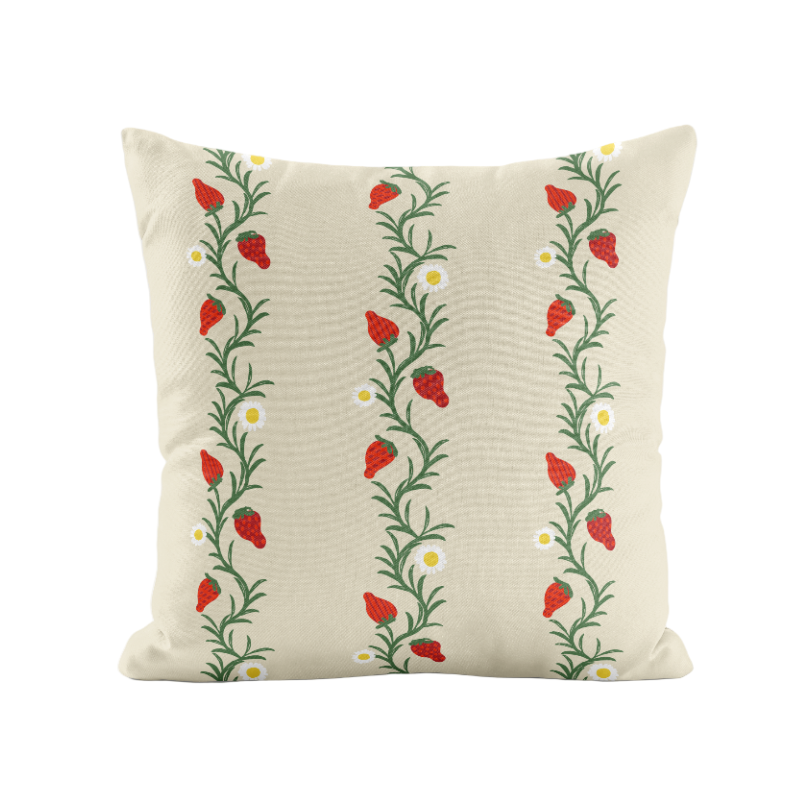 Decorative pillow with strawberry pattern on an ivory background
