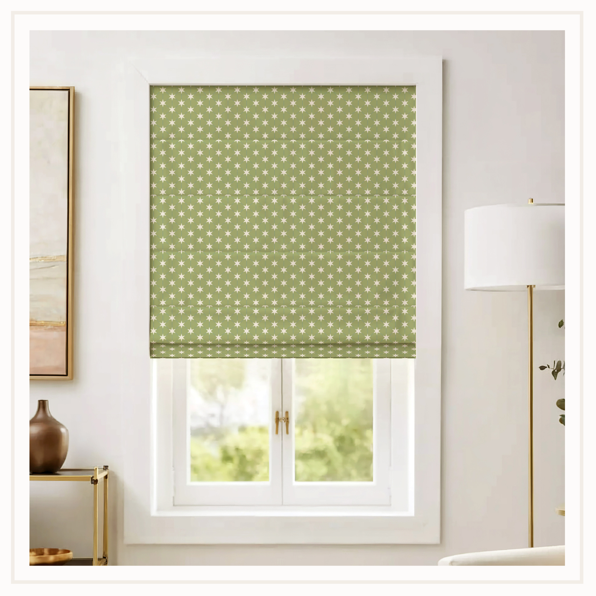 Green star patterned roman shade