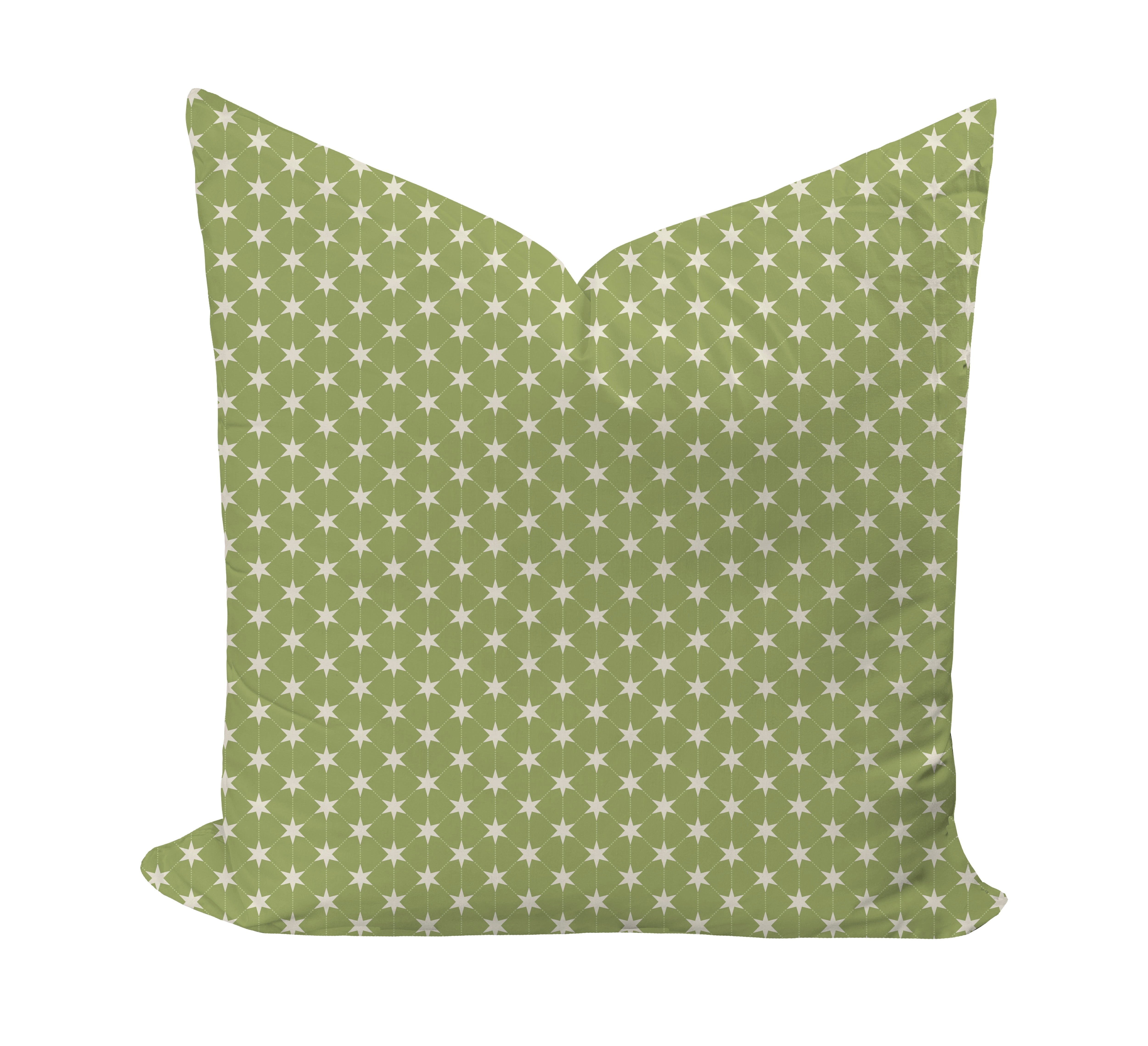 Star patterned pillow cover in green and beige
